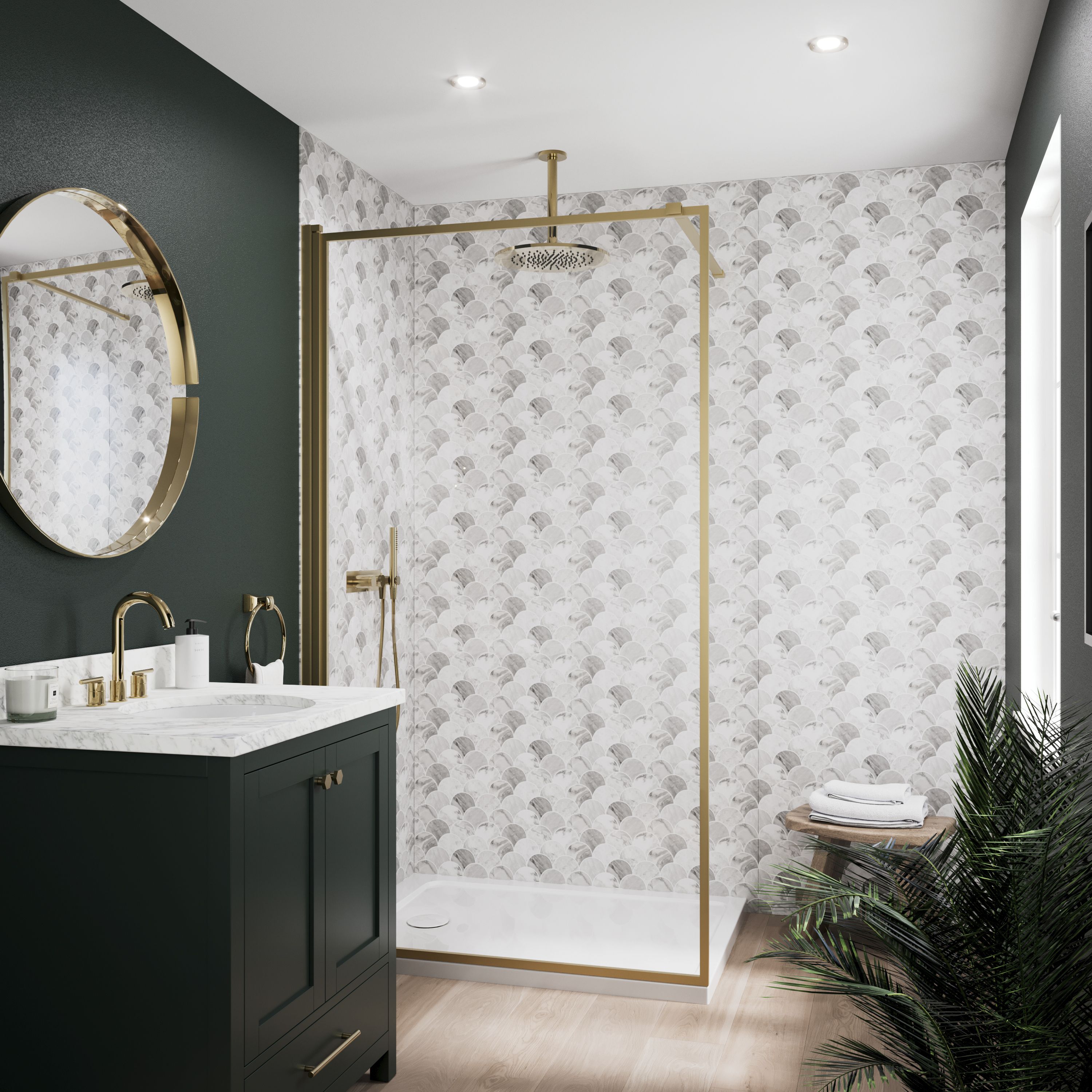 Stylepanel Acrylic Bathroom Decorative panel (H)2400mm (W)896mm - Gloss Grey Escallop