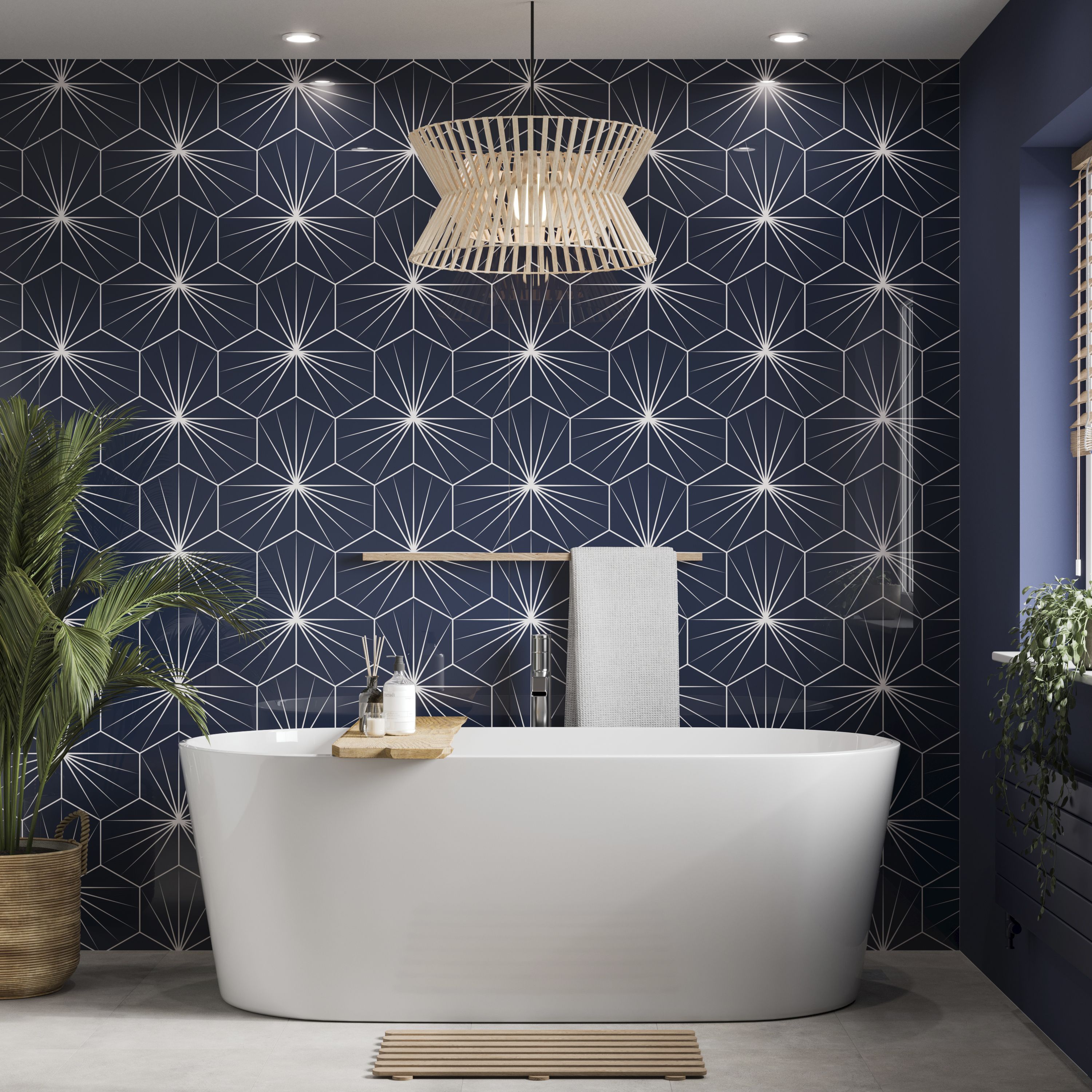 Stylepanel Acrylic Bathroom Decorative panel (H)2400mm (W)896mm - Gloss Navy Star dream