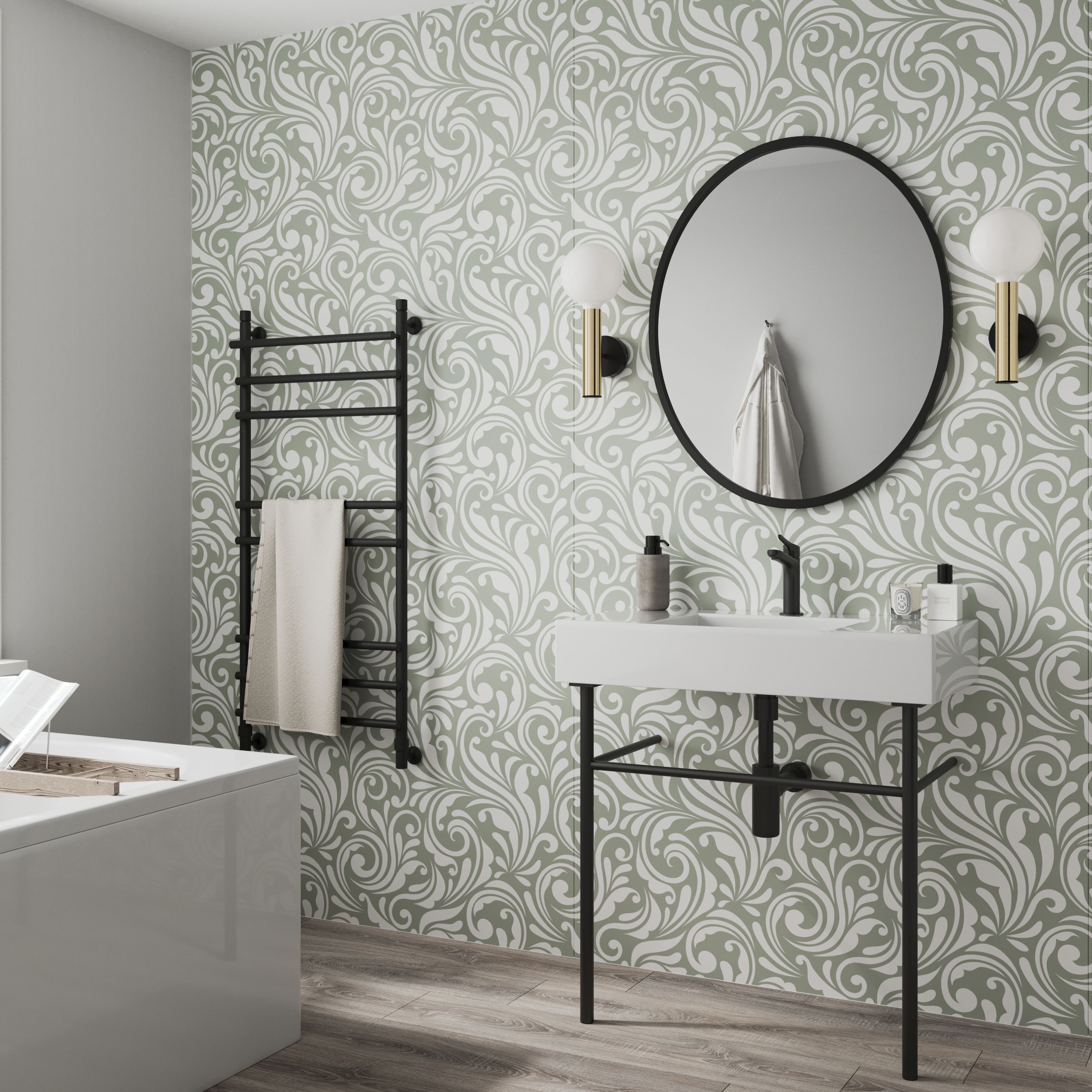 Stylepanel Acrylic Bathroom Decorative panel (H)2400mm (W)896mm - Gloss Sage Floral