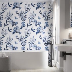 Stylepanel Gloss Blue Heritage Acrylic Bathroom Decorative panel (H)2400mm (W)896mm