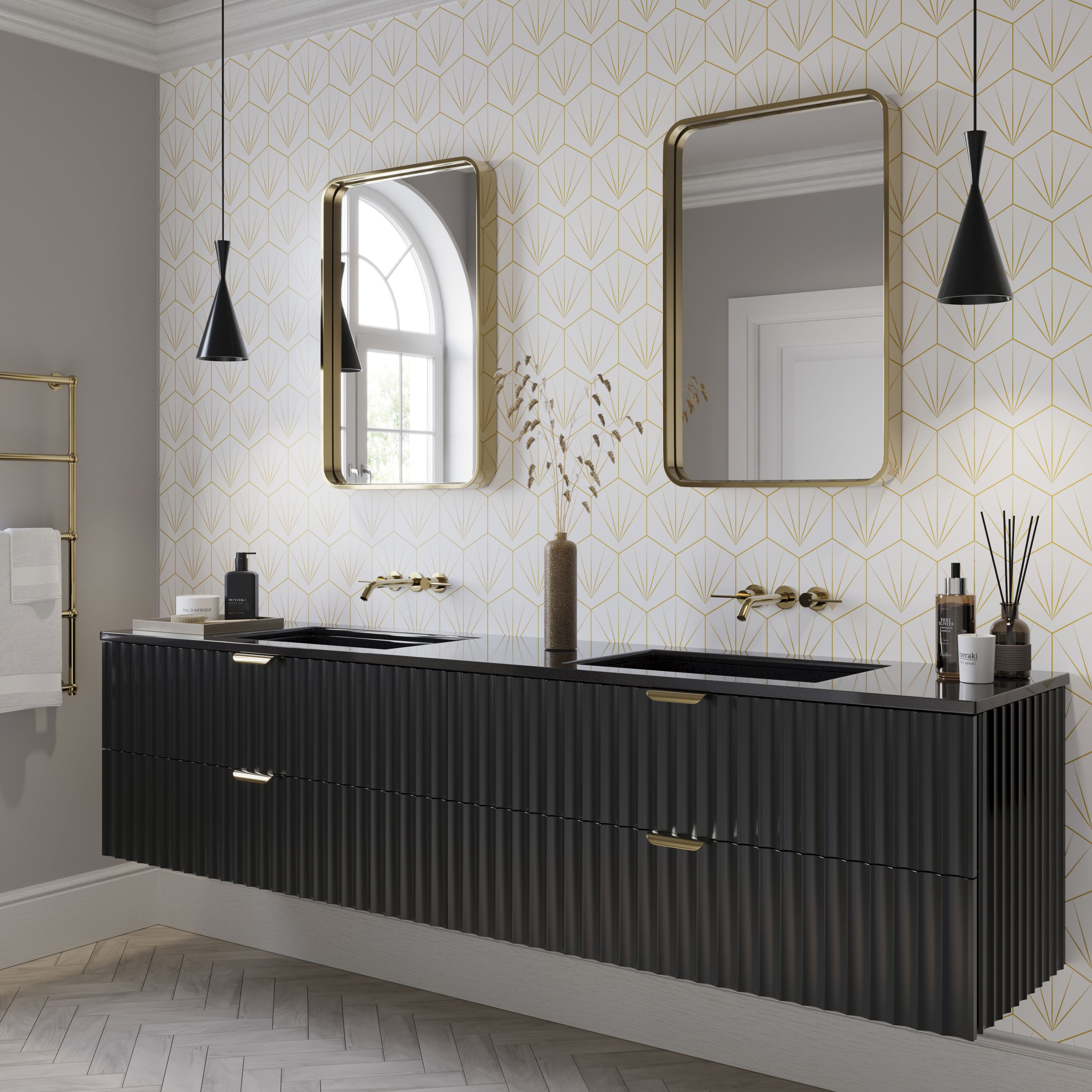 Stylepanel Gloss Mustard Art Deco Acrylic Straight Bathroom Decorative wall panel (H)2400mm x (W)896mm