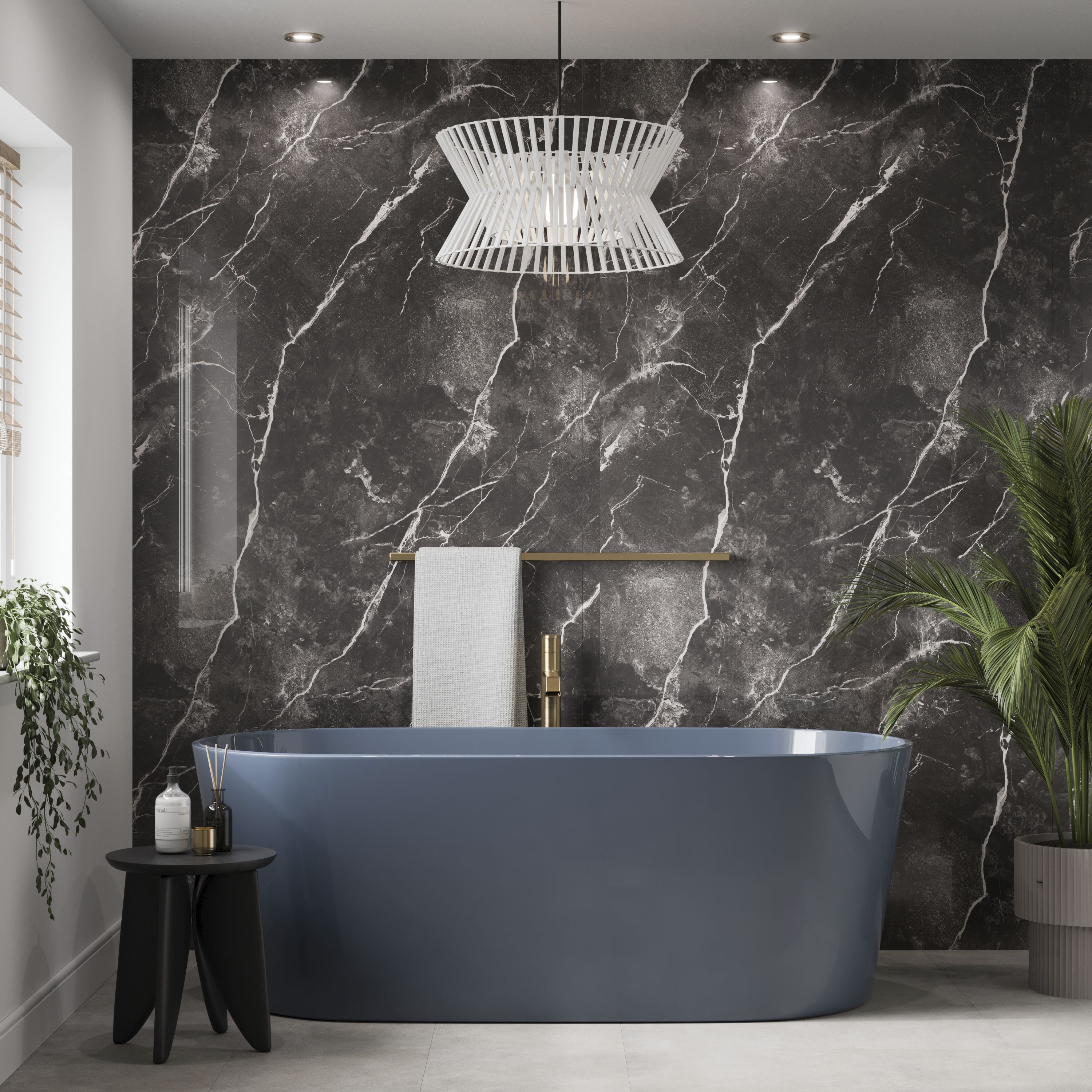 Stylepanel Laminated Bathroom Decorative panel (H)2440mm (W)1179mm - Matt Black & white Pietra Marble effect