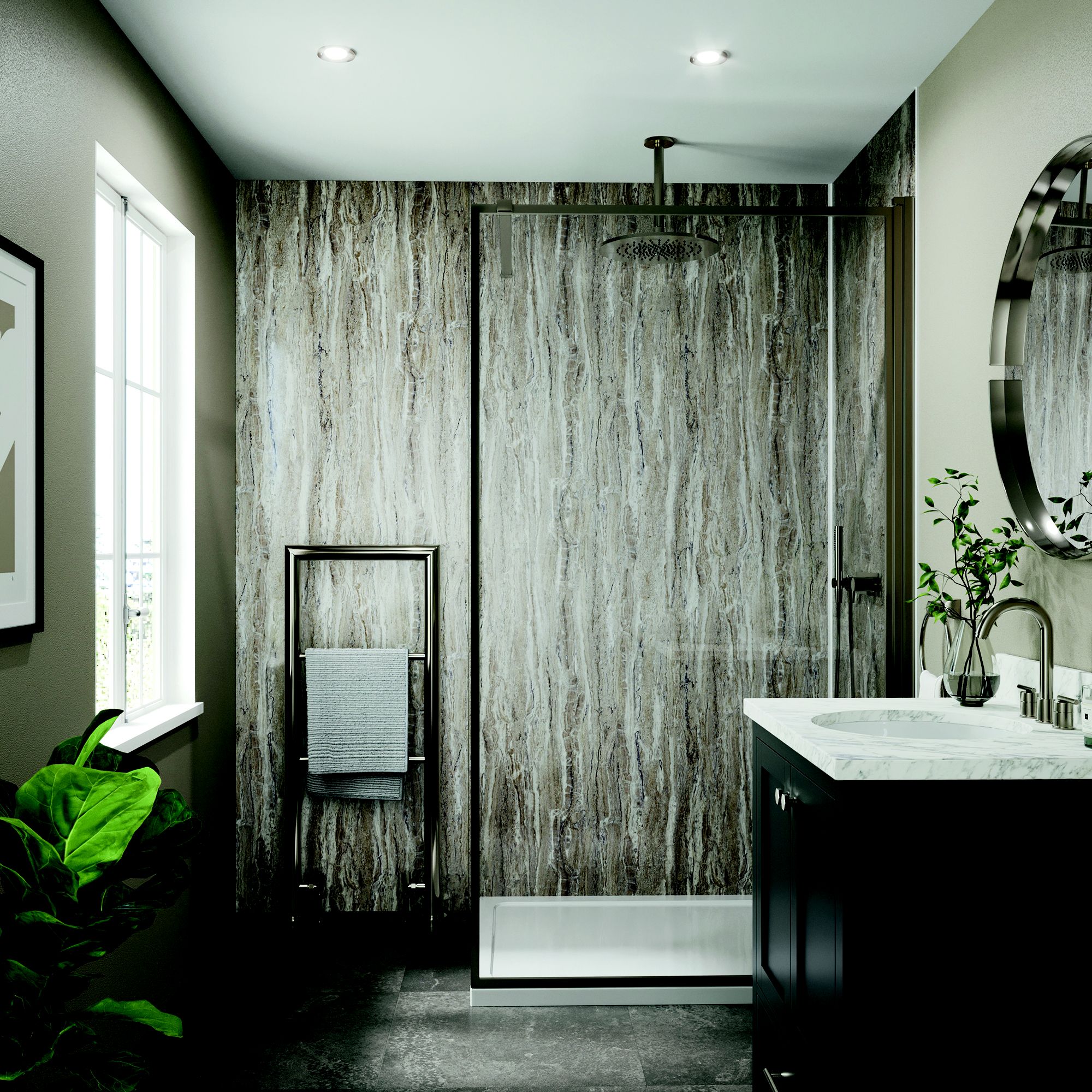 Stylepanel Laminated Bathroom Decorative panel (H)2440mm (W)1179mm - Matt Brown & Blue Calcolo Stone effect