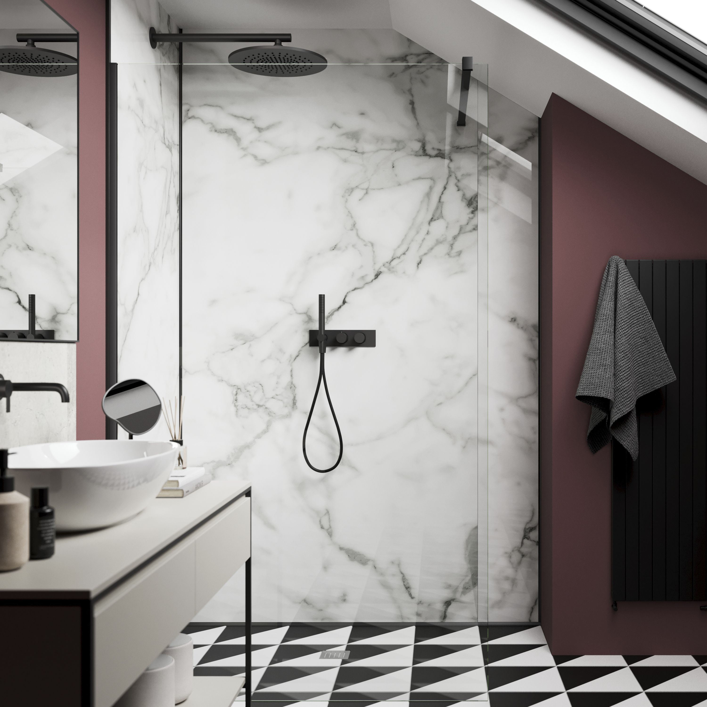 Stylepanel Laminated Bathroom Decorative panel (H)2440mm (W)1179mm - Matt White Blanco Marble effect