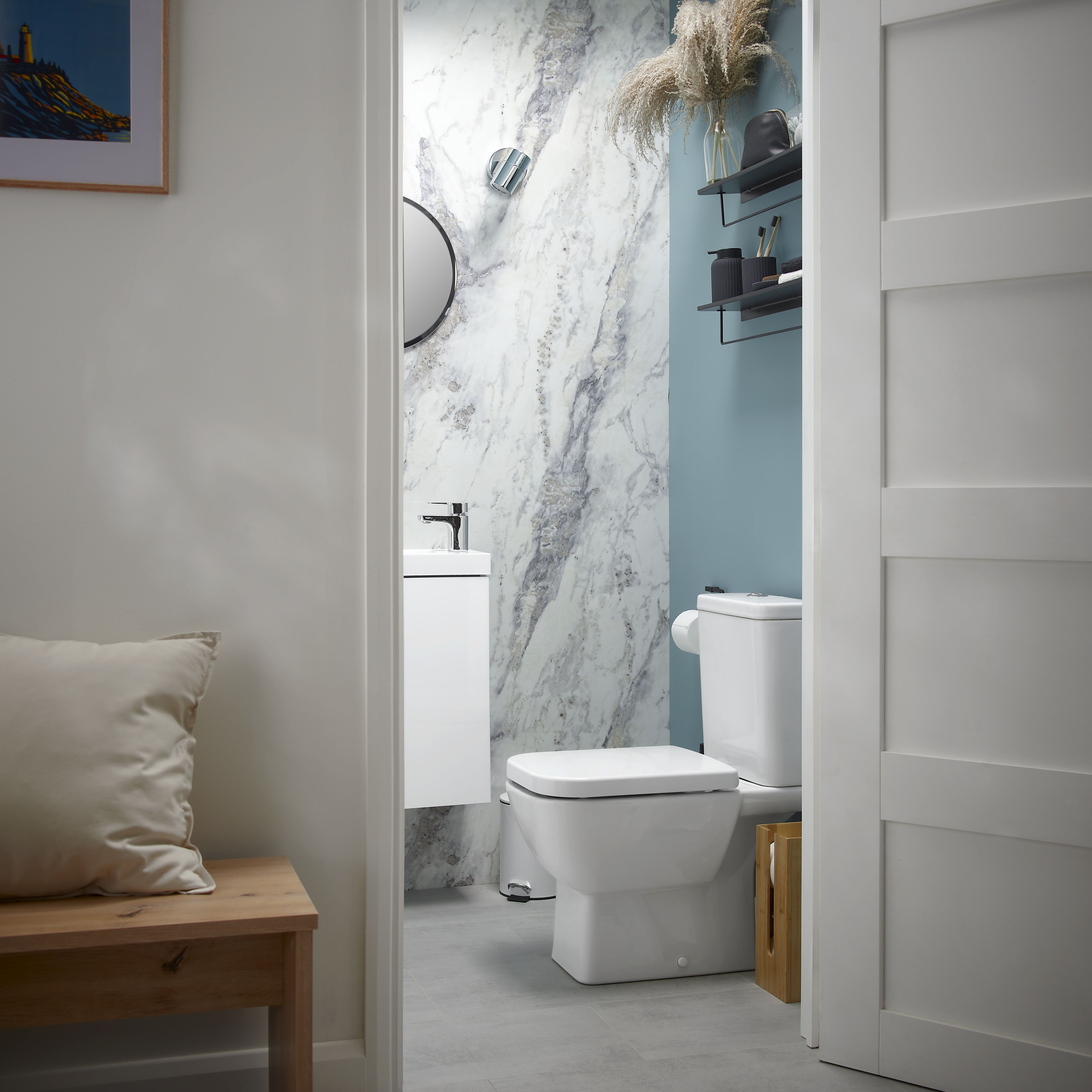 Stylepanel Laminated Bathroom Decorative panel (H)2440mm (W)1179mm - Matt White Milano Marble effect