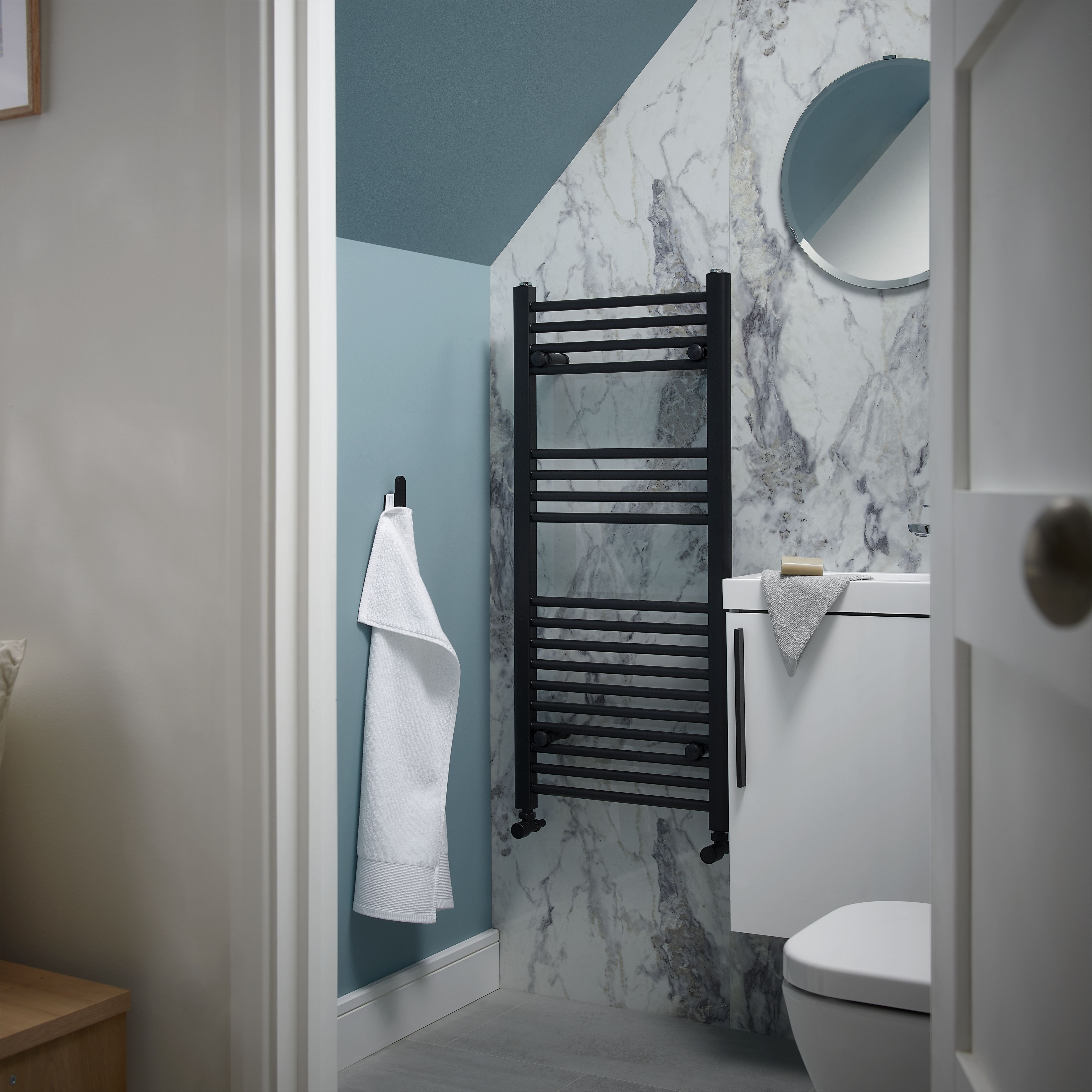 Stylepanel Laminated Bathroom Decorative panel (H)2440mm (W)1179mm - Matt White Milano Marble effect