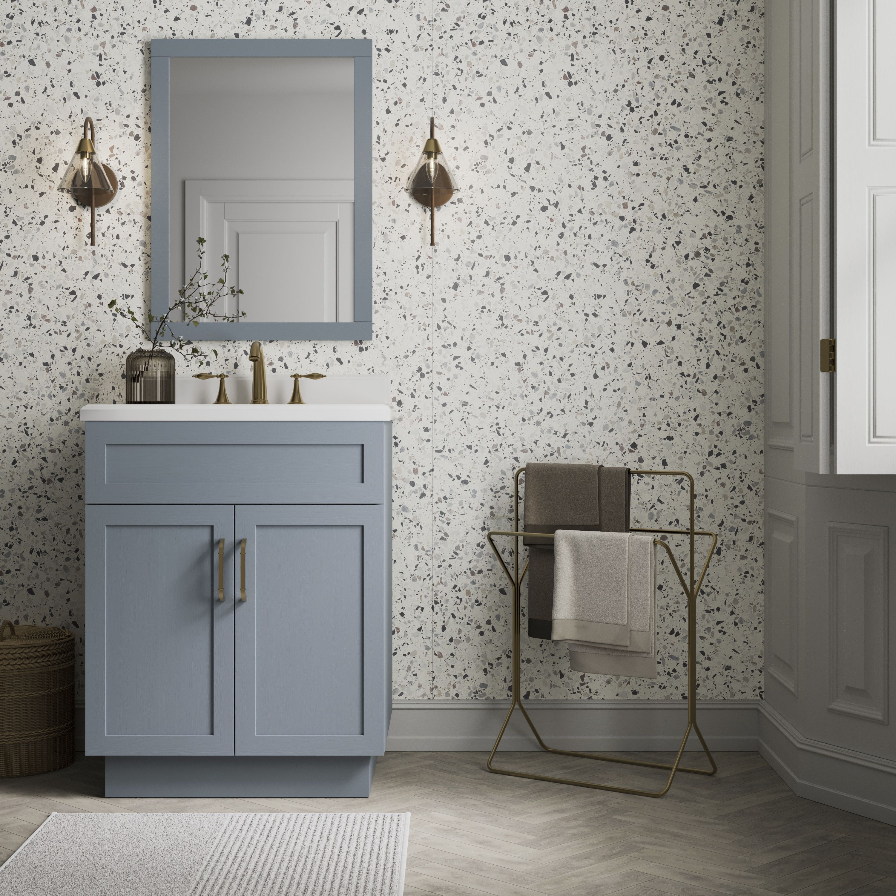 Stylepanel Laminated Bathroom Decorative panel (H)2440mm (W)1200mm - Matt White & blue Terrazzo