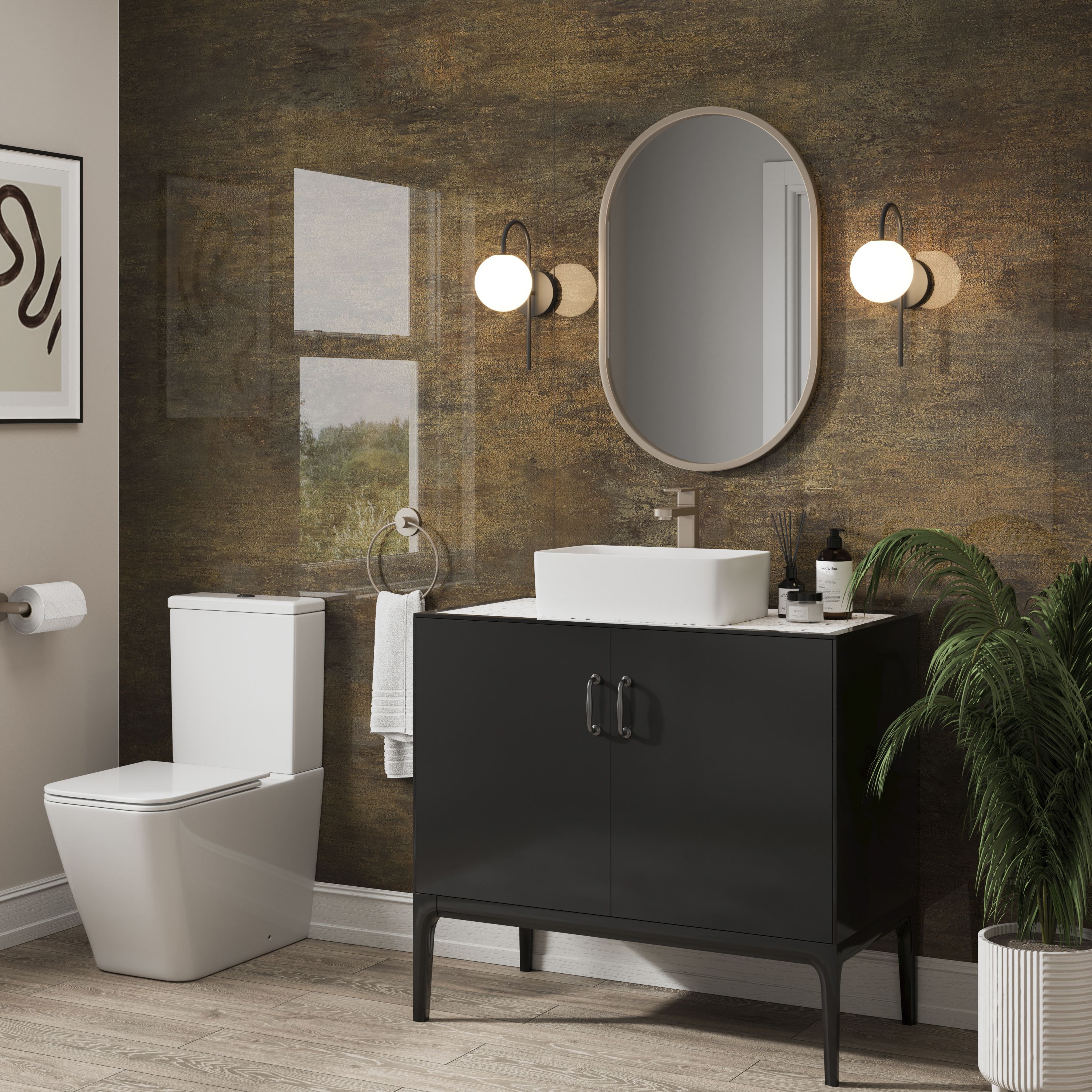 Stylepanel Laminated Bathroom Decorative panel (H)2440mm (W)579mm - Gloss Rama bronze Stone effect