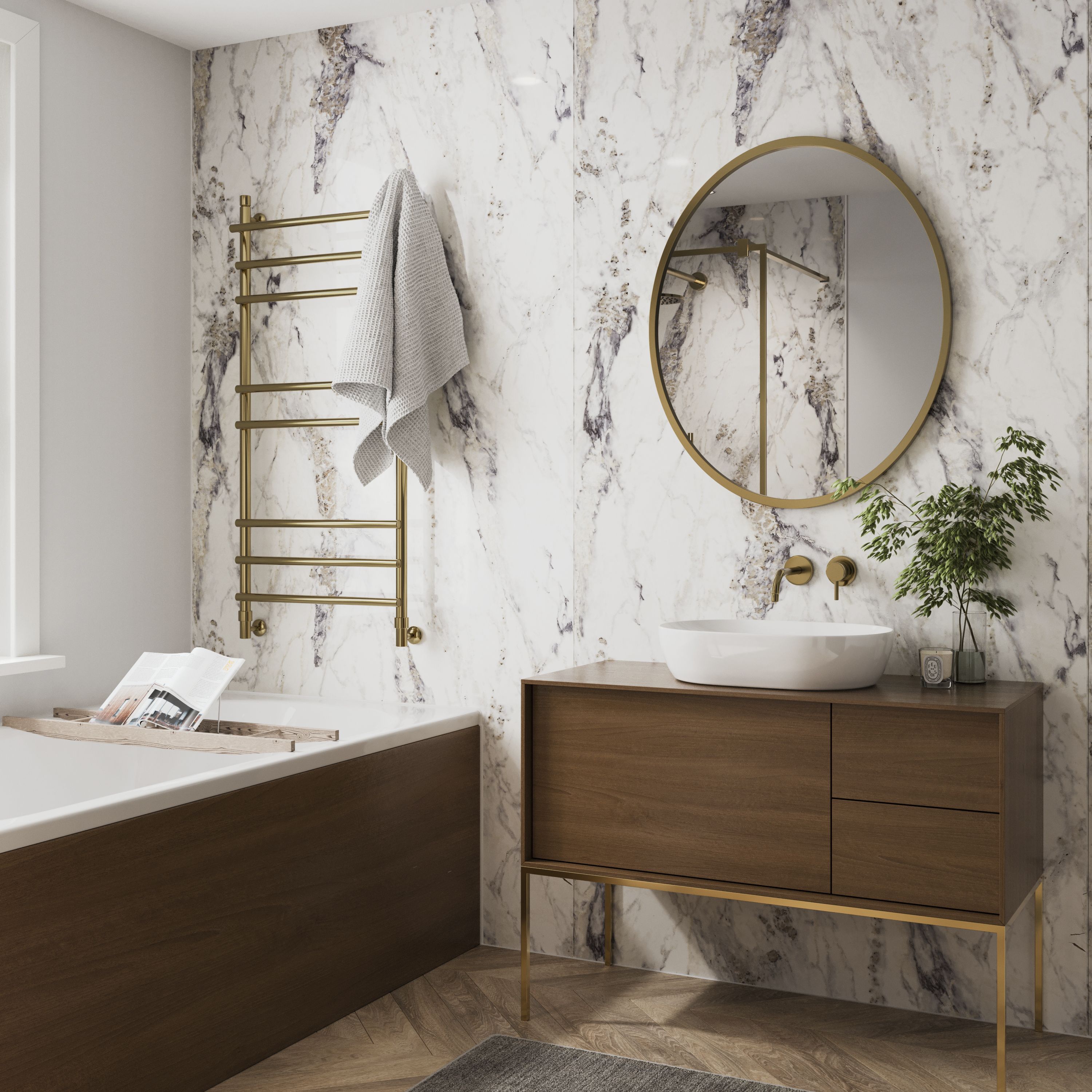 Stylepanel Laminated Bathroom Decorative panel (H)2440mm (W)579mm - Matt White Milano Marble effect