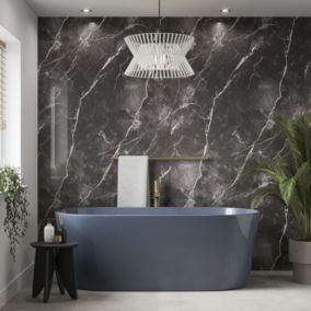 Stylepanel Matt Black & white Pietra Marble effect Laminated Bathroom Decorative panel (H)2440mm (W)1200mm