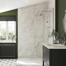 Stylepanel Matt Grey Tundra Marble effect Laminated Bathroom Decorative panel (H)2440mm (W)1179mm