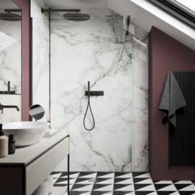 Stylepanel Matt White Blanco Marble effect Laminated Bathroom Decorative panel (H)2440mm (W)900mm