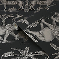 Sublime Charcoal Elephant Gold effect Smooth Wallpaper