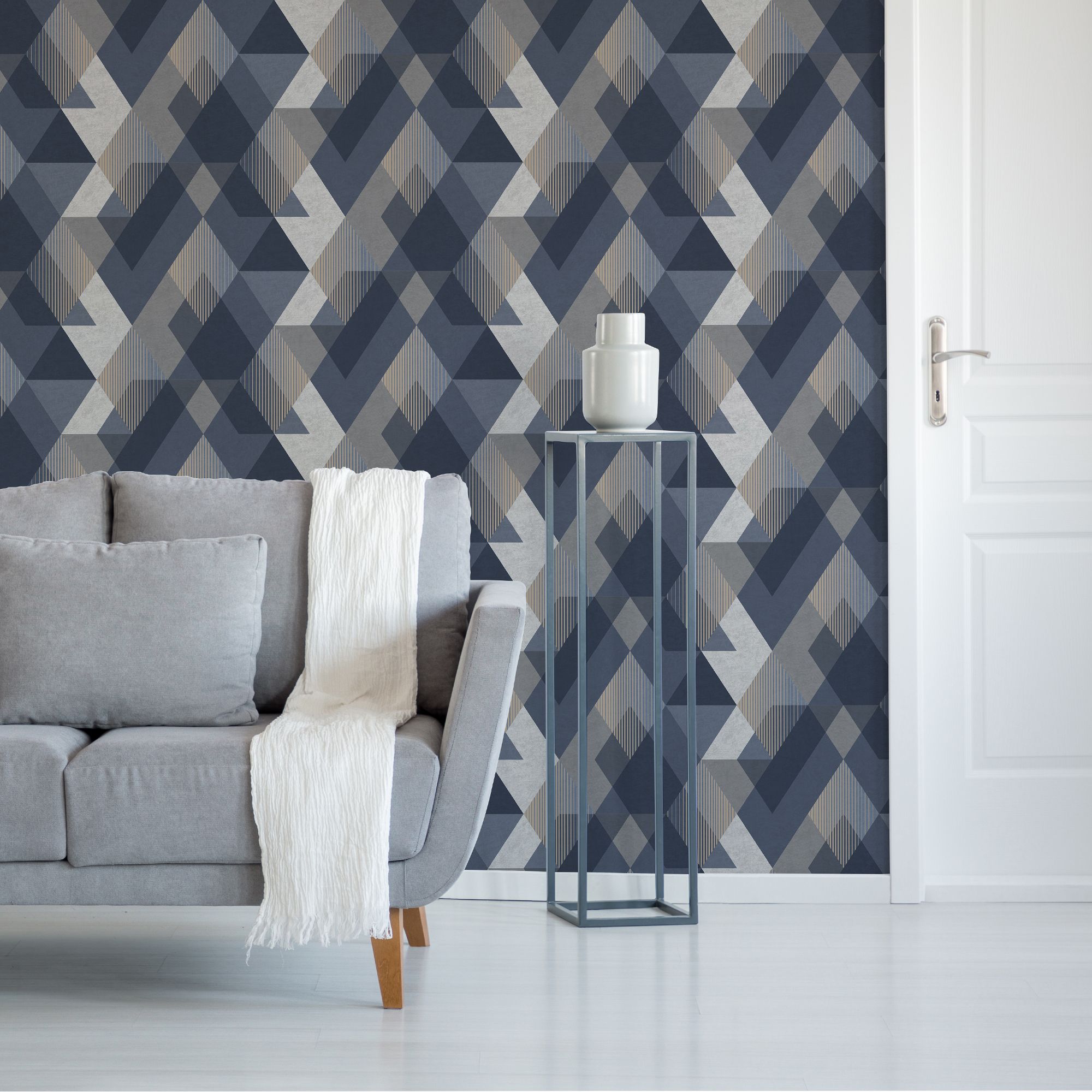 Sublime Decadence Navy Geometric Smooth Wallpaper