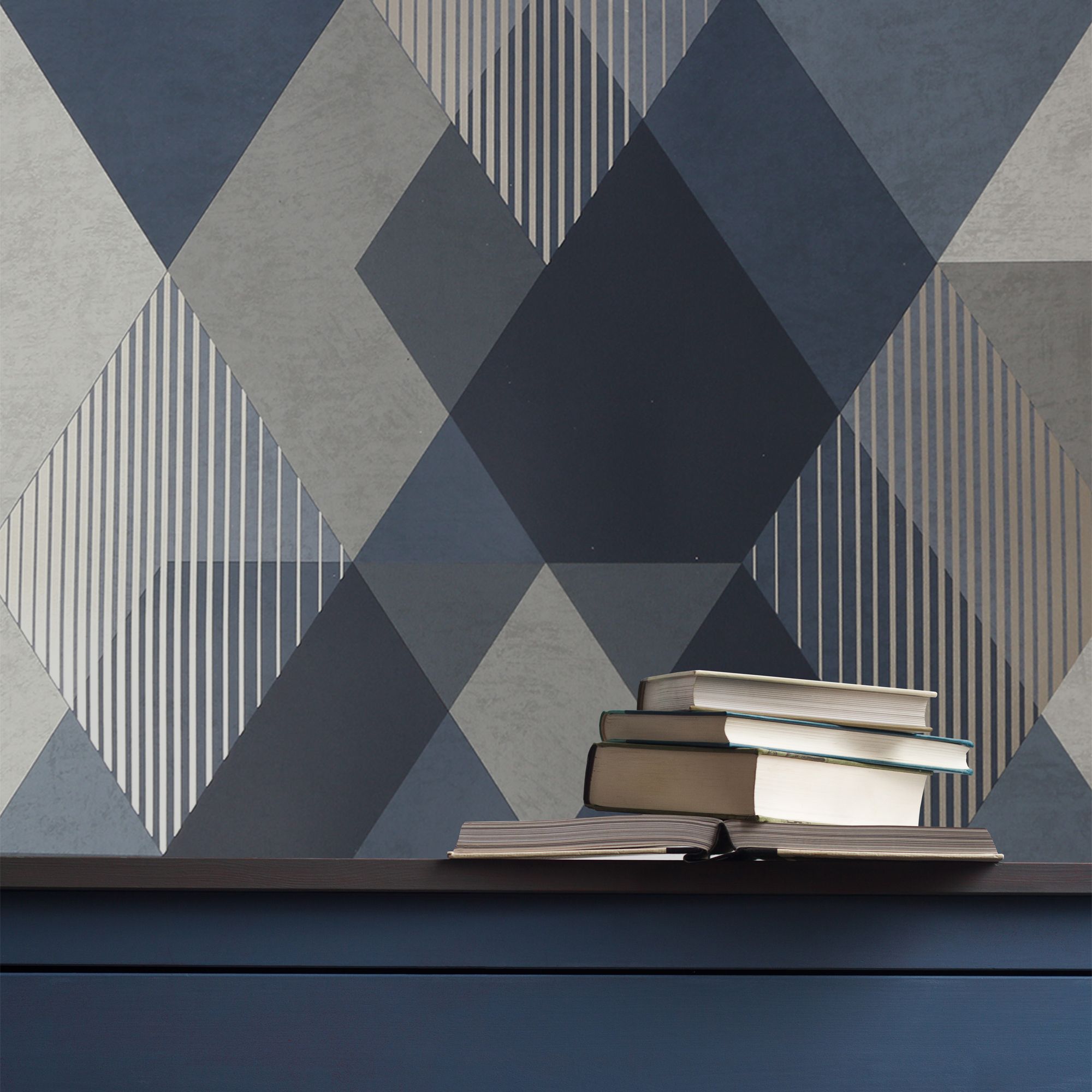 Sublime Decadence Navy Geometric Smooth Wallpaper