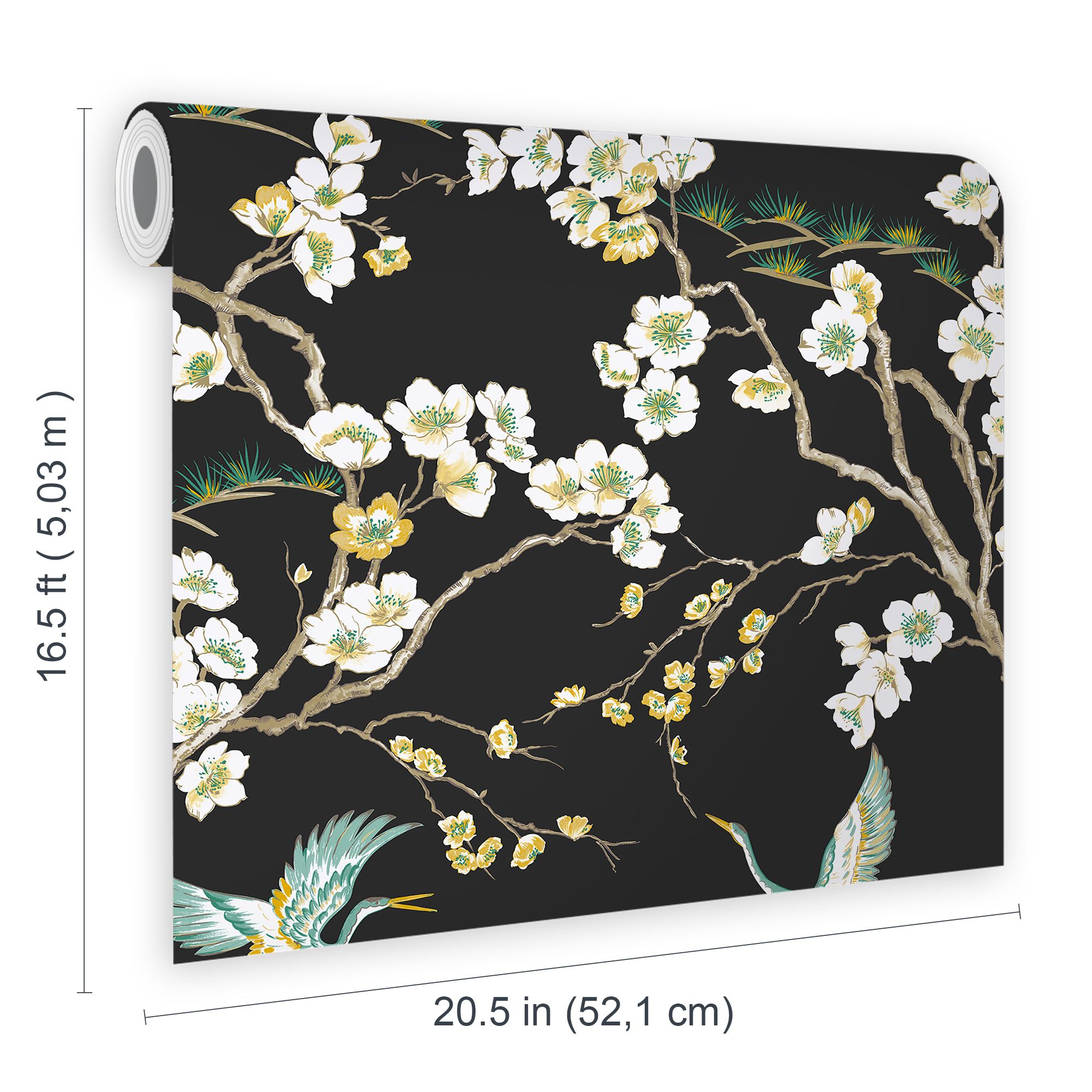 Sublime Japan Black & green Metallic effect Floral Smooth Wallpaper