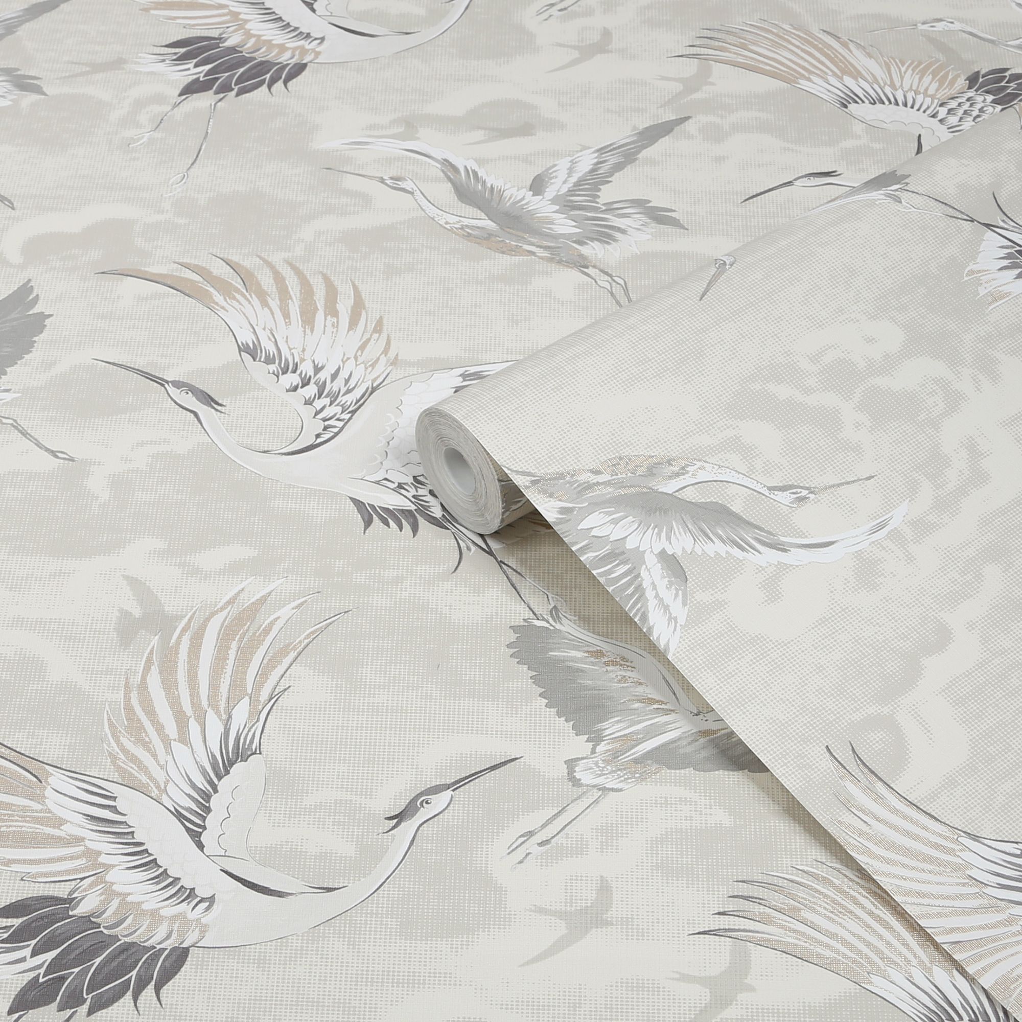 Sublime Neutral Birds Patterned Textured Wallpaper