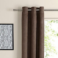 Suedine Chocolate Plain Unlined Eyelet Curtains (W)117cm (L)137cm, Pair