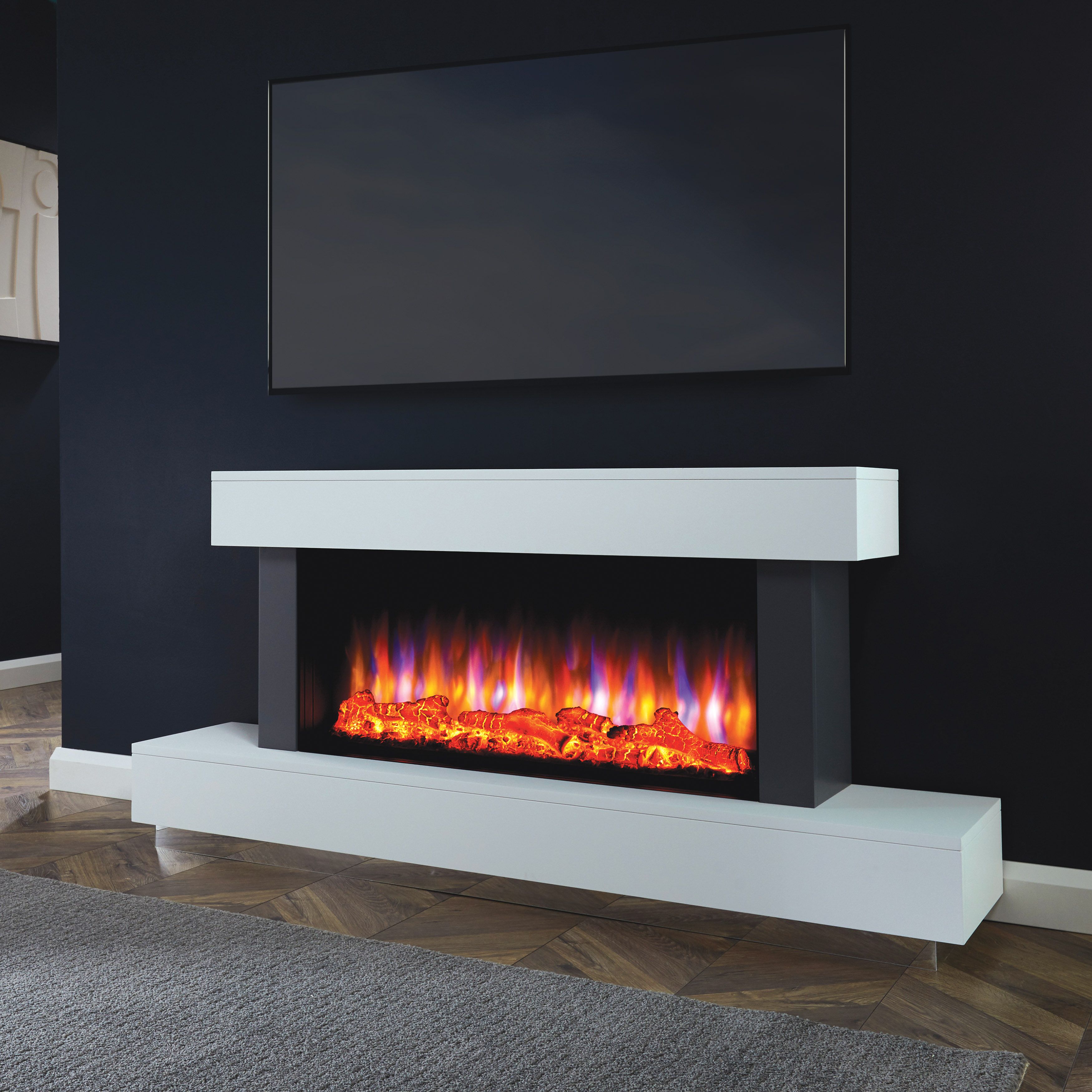 Suncrest Madison Grey & white Stone effect Electric fire suite