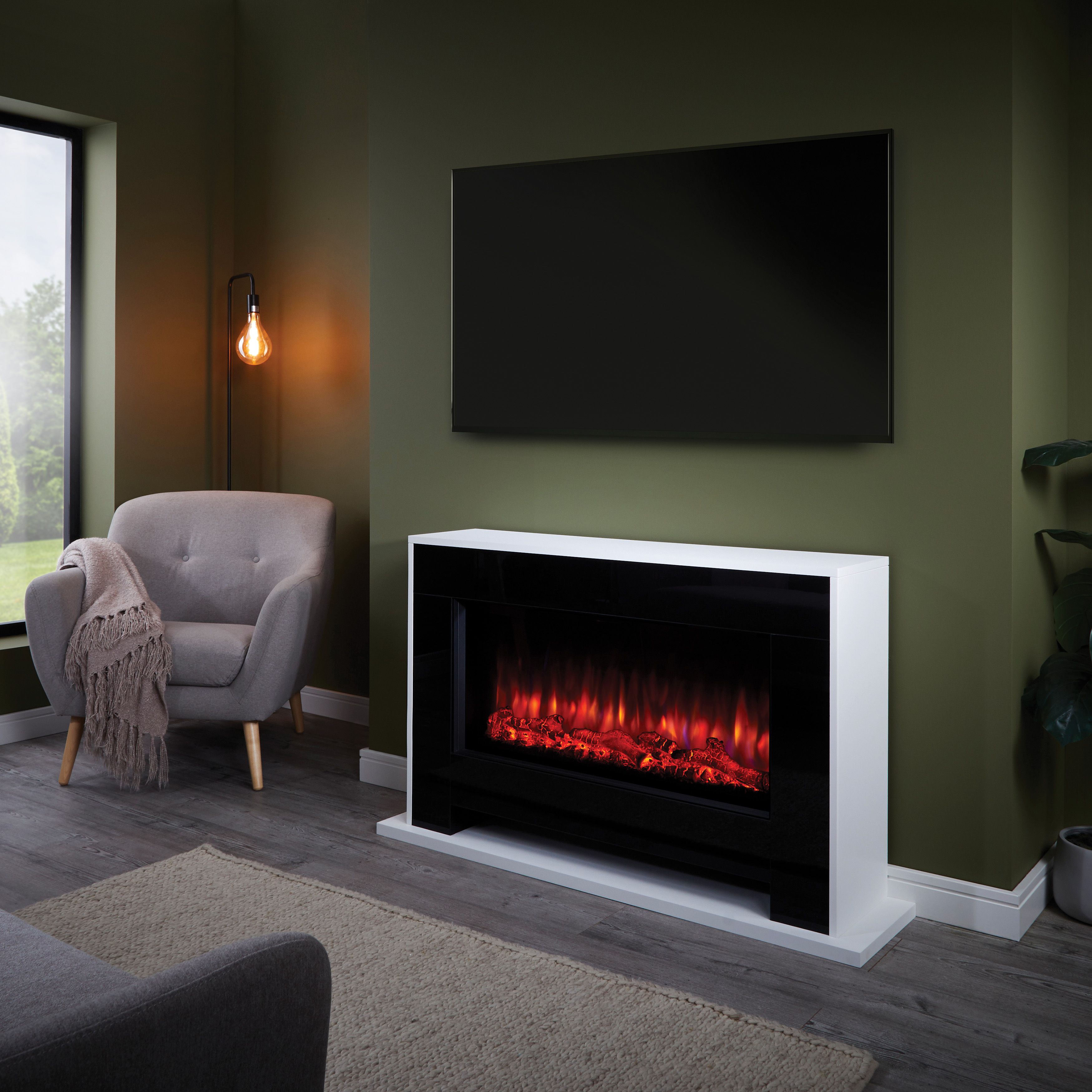 Suncrest Nebraska Black & white Stone effect Electric fire suite