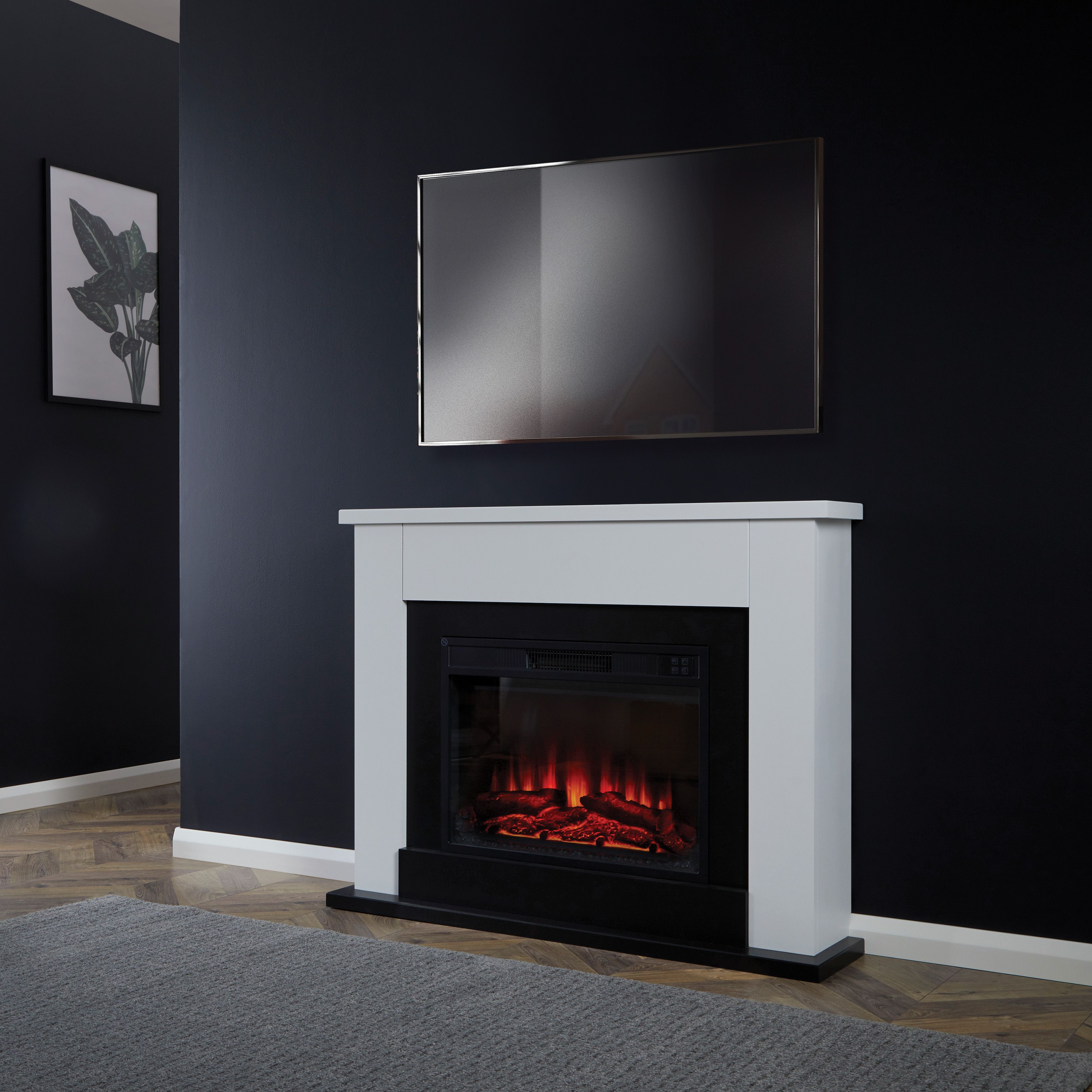 Suncrest Ryedale Black & white Textured stone effect Electric fire suite