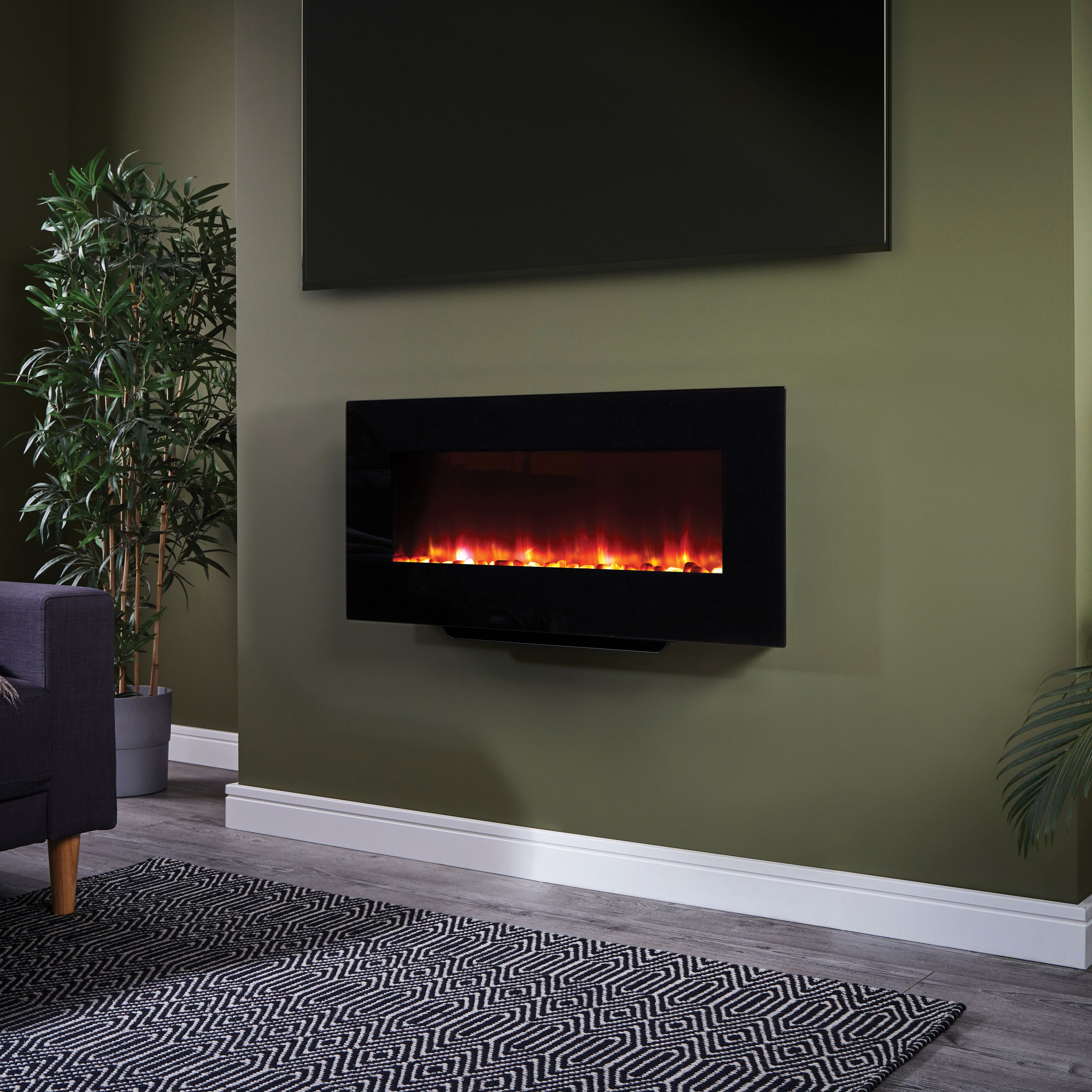 Suncrest Santos 2kW Gloss Black Glass effect Electric Fire