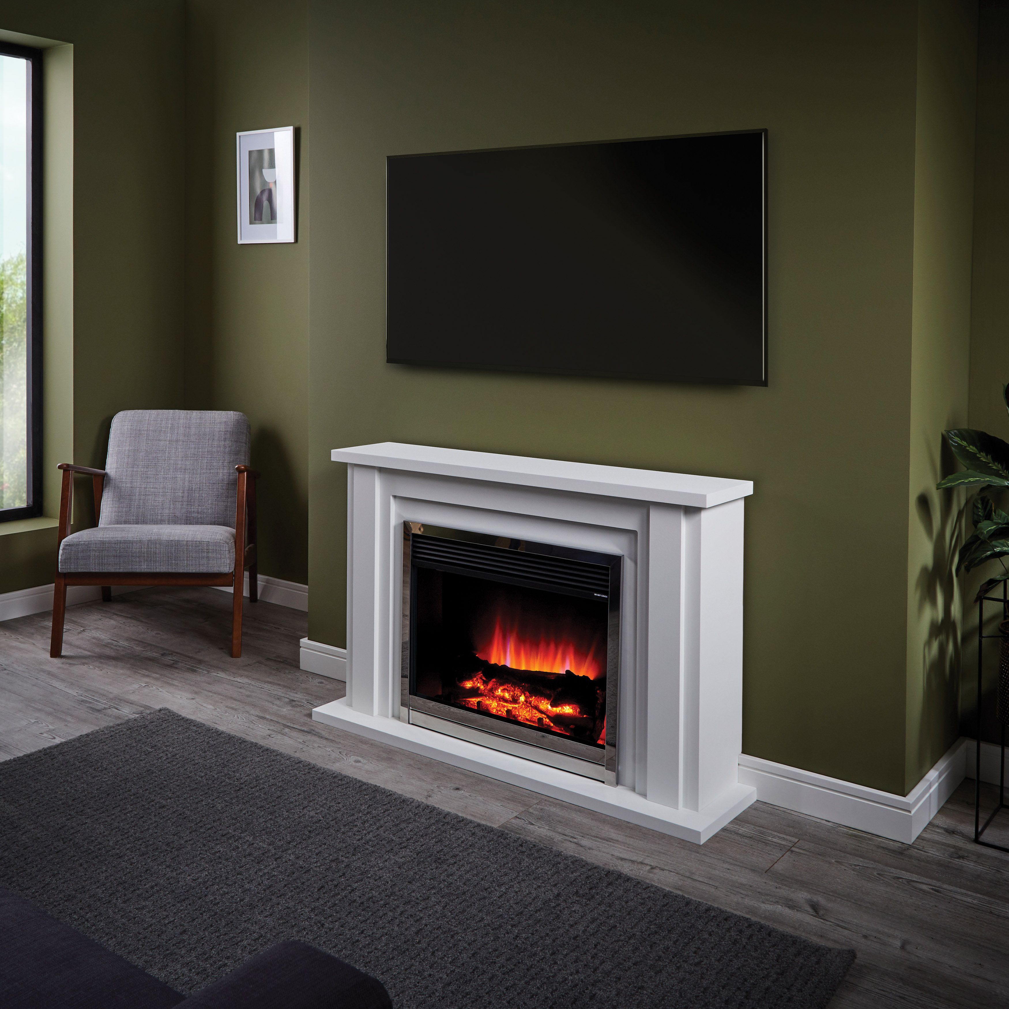 Suncrest Vermont White Stone effect Electric fire suite