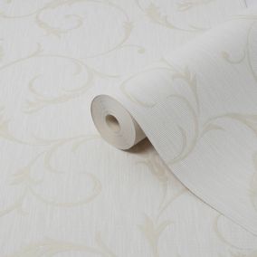 Superfresco Athena White Gold effect Swirl Smooth Wallpaper