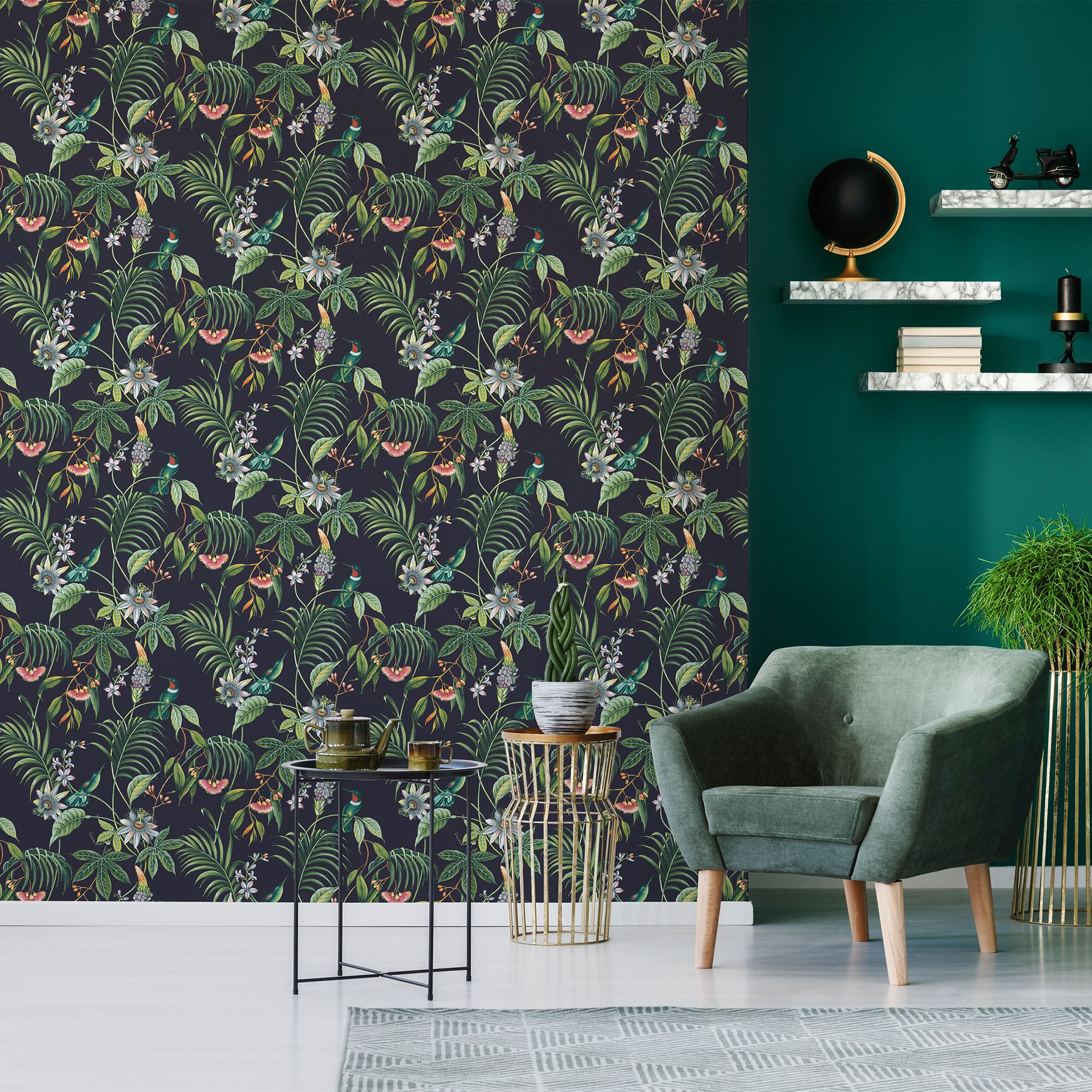 Superfresco Easy Adilah Black Leaves Smooth Wallpaper