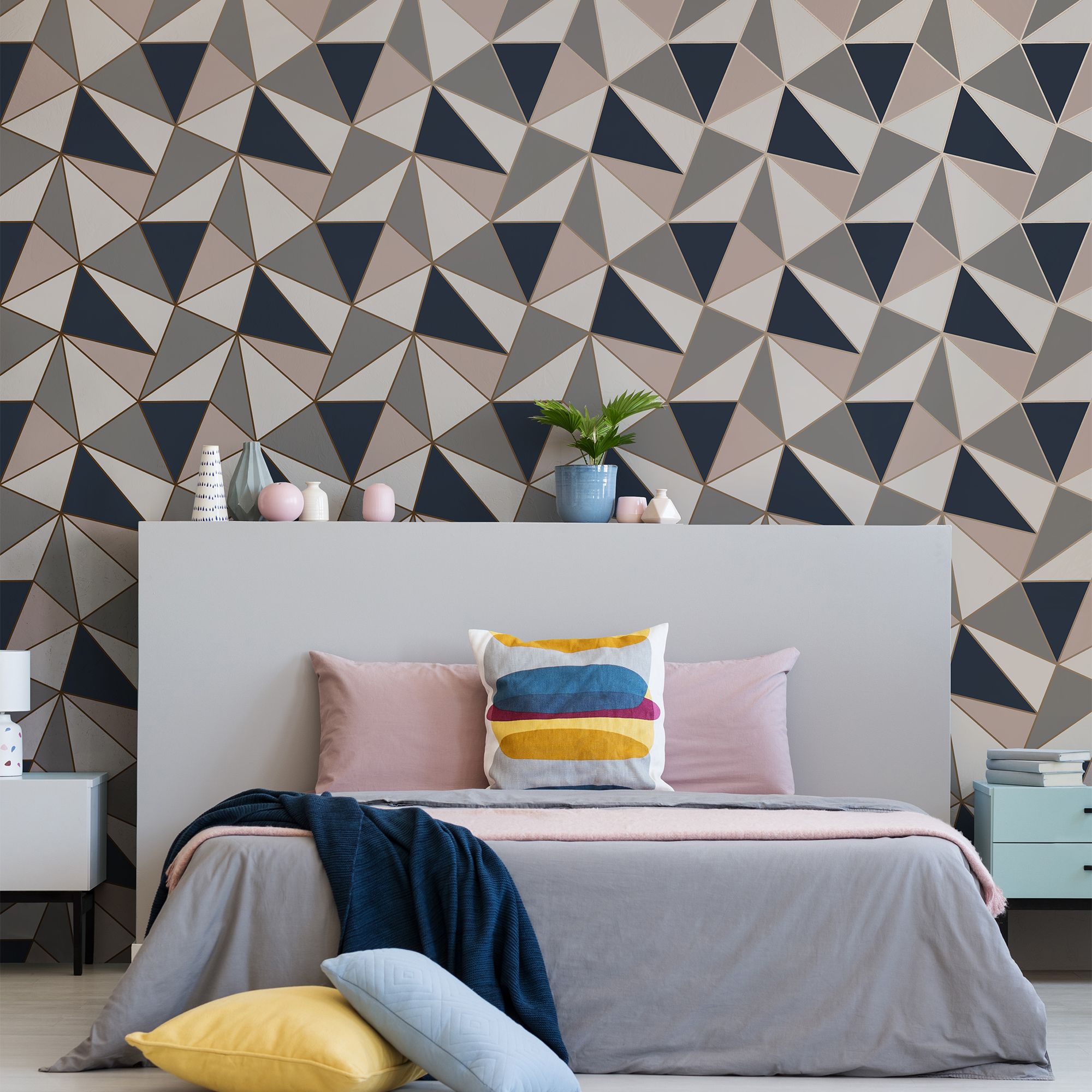 Superfresco Easy Apex Navy & pink Geometric Smooth Wallpaper Sample