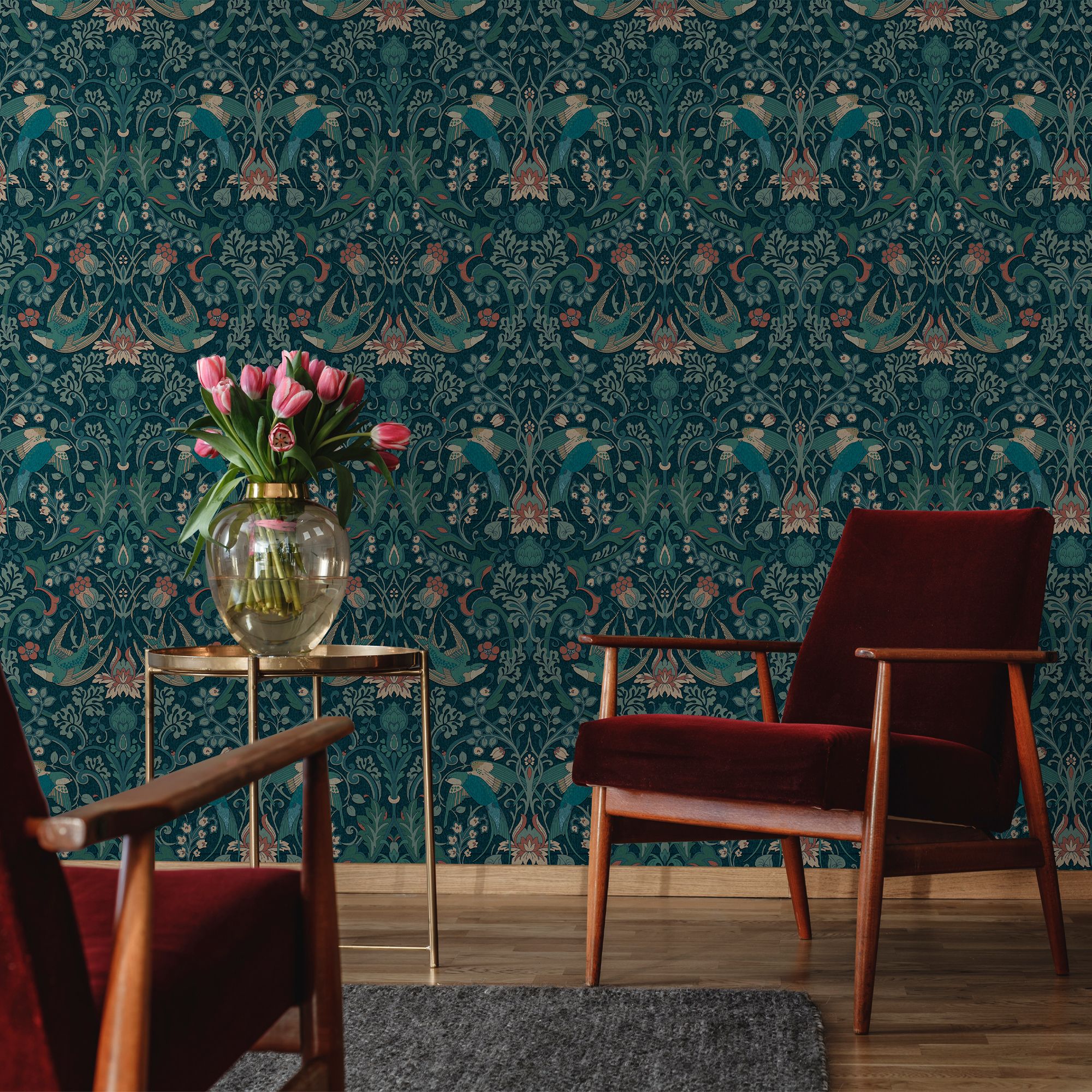 Superfresco Easy Archival Damask Blue Smooth Wallpaper