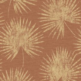 Superfresco Easy Burnt orange Palm leaves Gold effect Textured Wallpaper