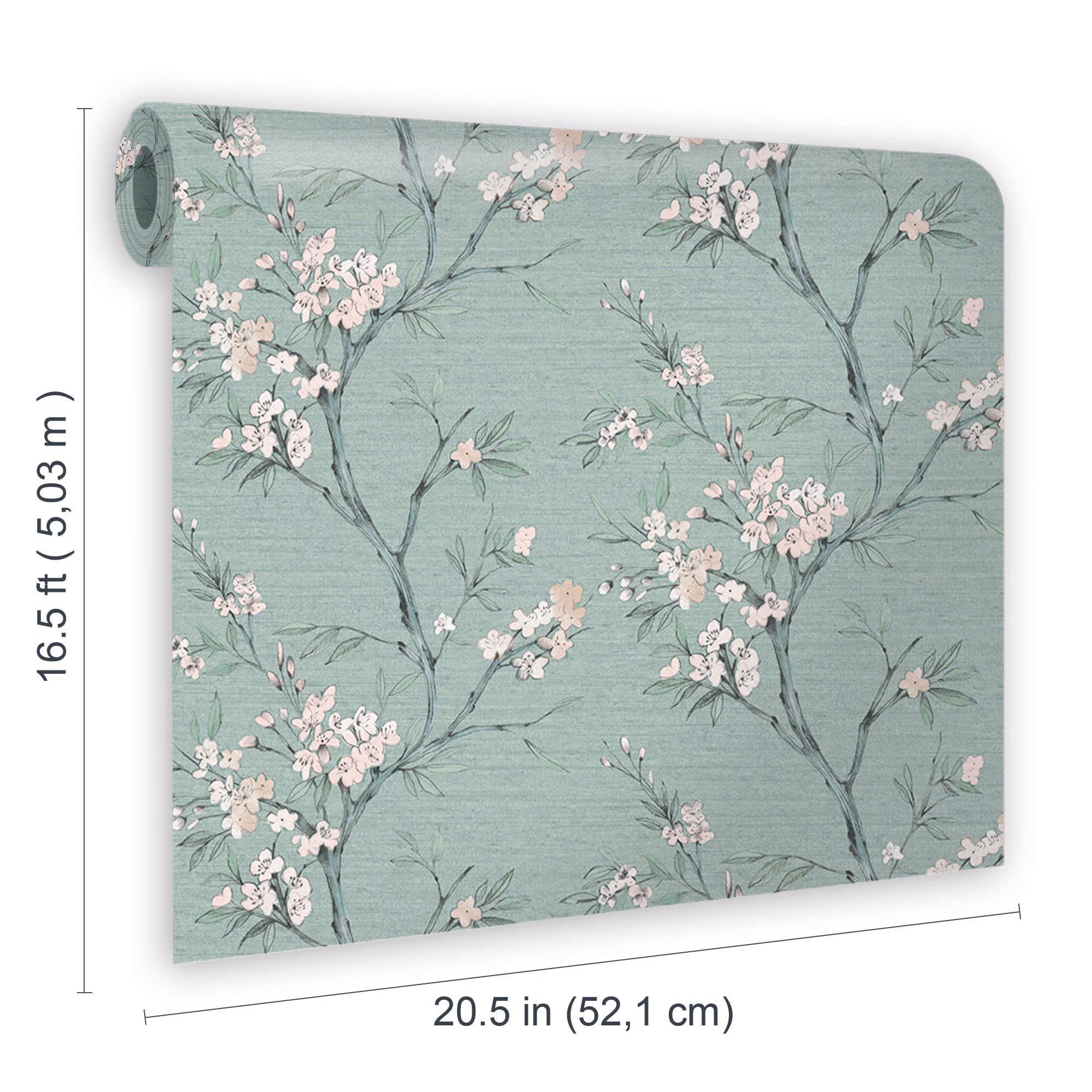 Superfresco Easy Duck egg Oriental blossom Embossed Wallpaper