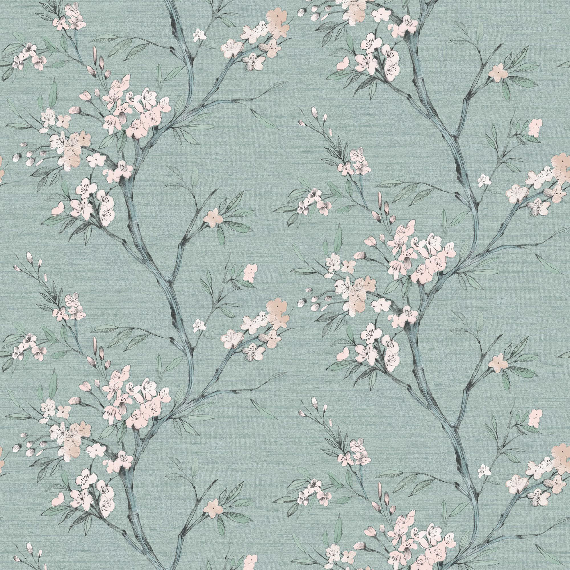 Superfresco Easy Duck egg Oriental blossom Embossed Wallpaper