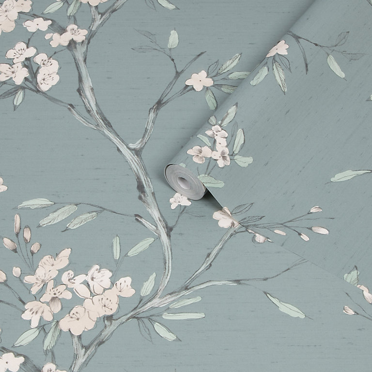 Superfresco Easy Duck egg Oriental blossom Embossed Wallpaper | Tradepoint