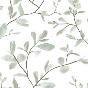 Superfresco Easy Eugenie Green & white Leaves Smooth Wallpaper