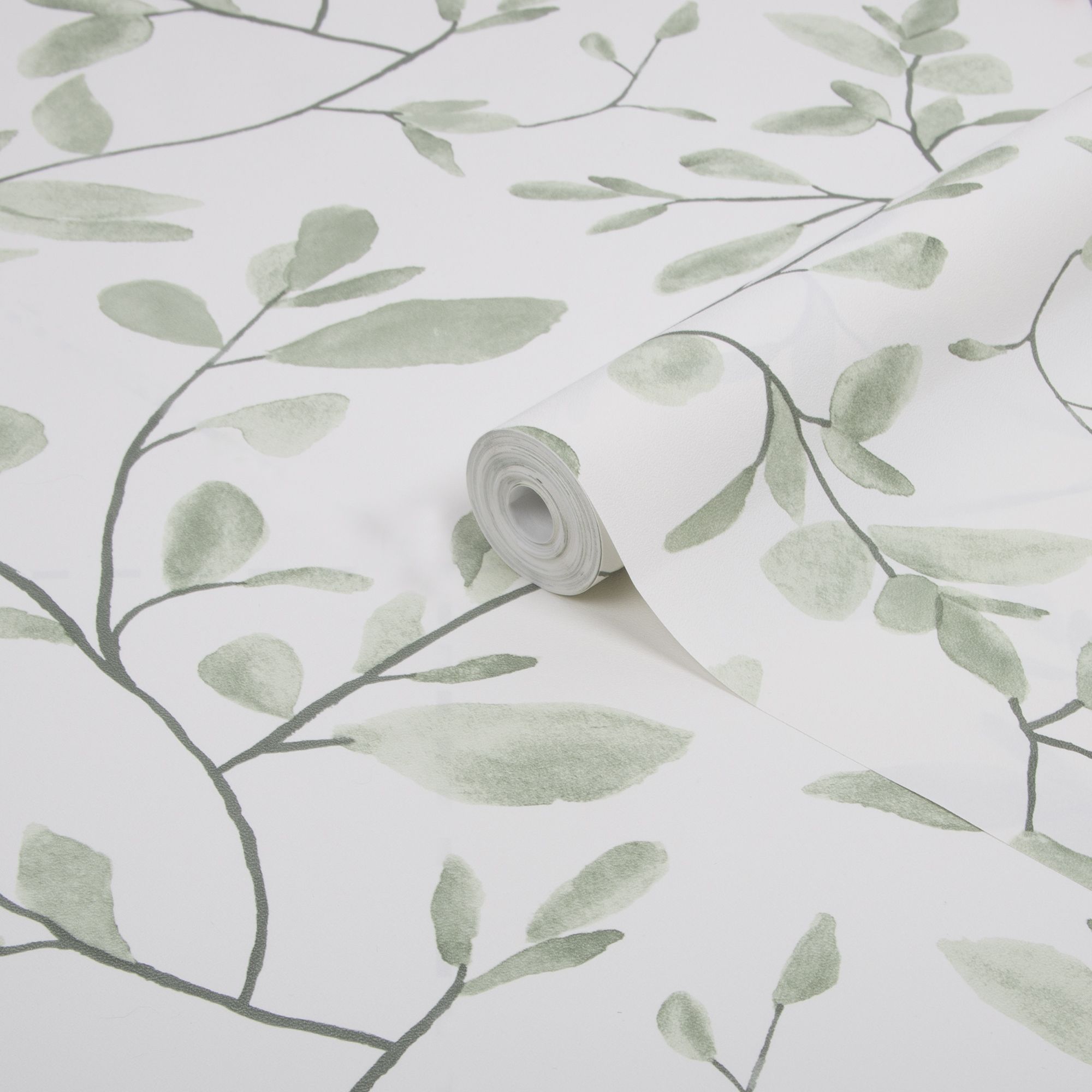 Superfresco Easy Eugenie Green & white Leaves Smooth Wallpaper