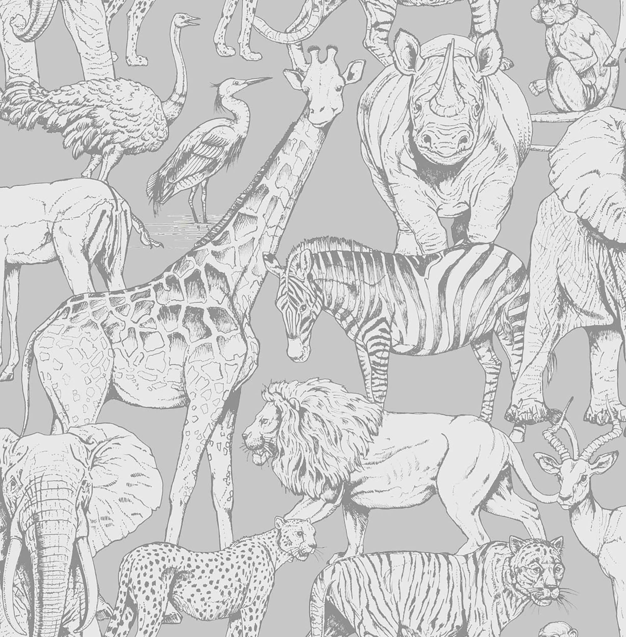 Superfresco Easy Grey Jungle animals Smooth Wallpaper