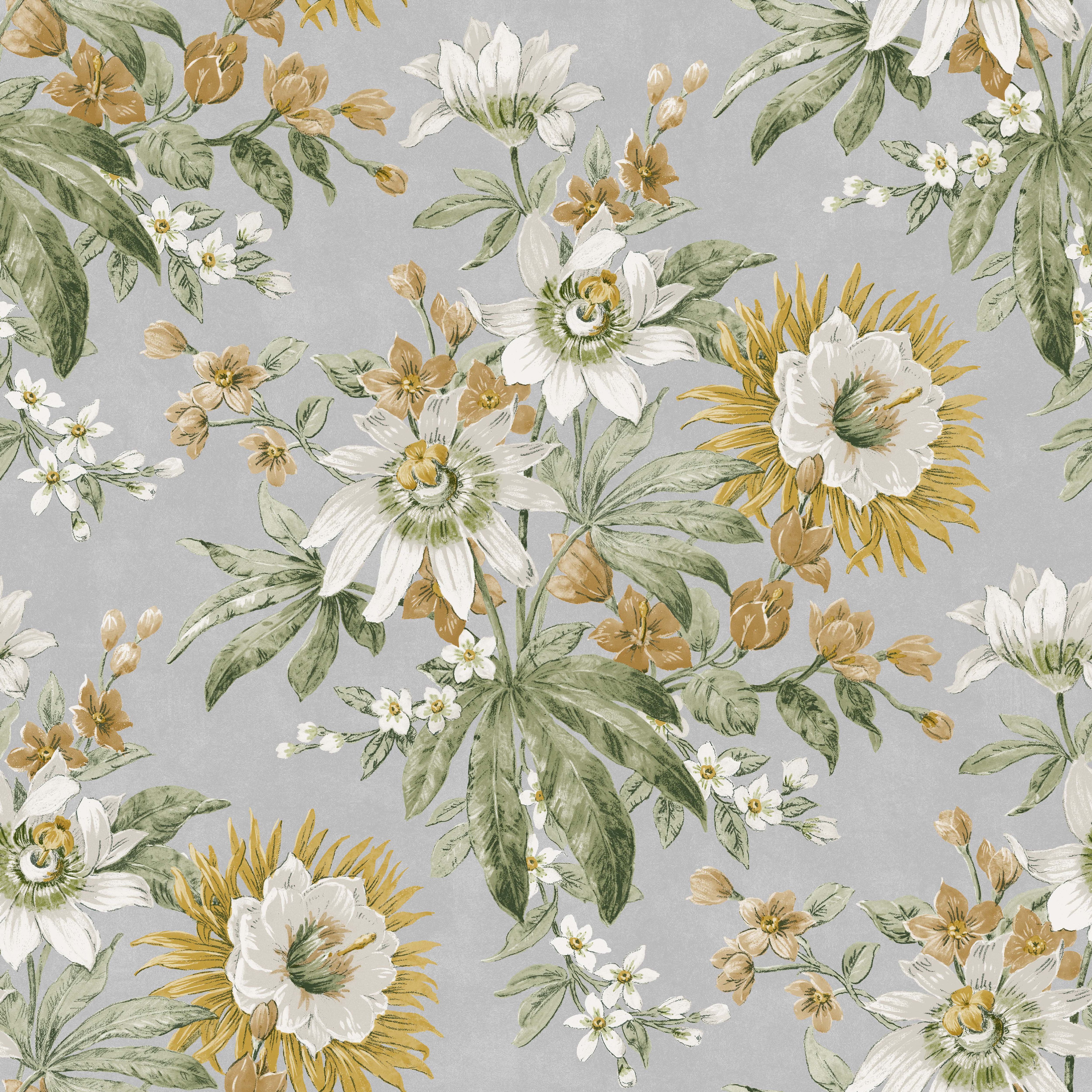 Superfresco Easy Grey & ochre Floral Smooth Wallpaper Sample