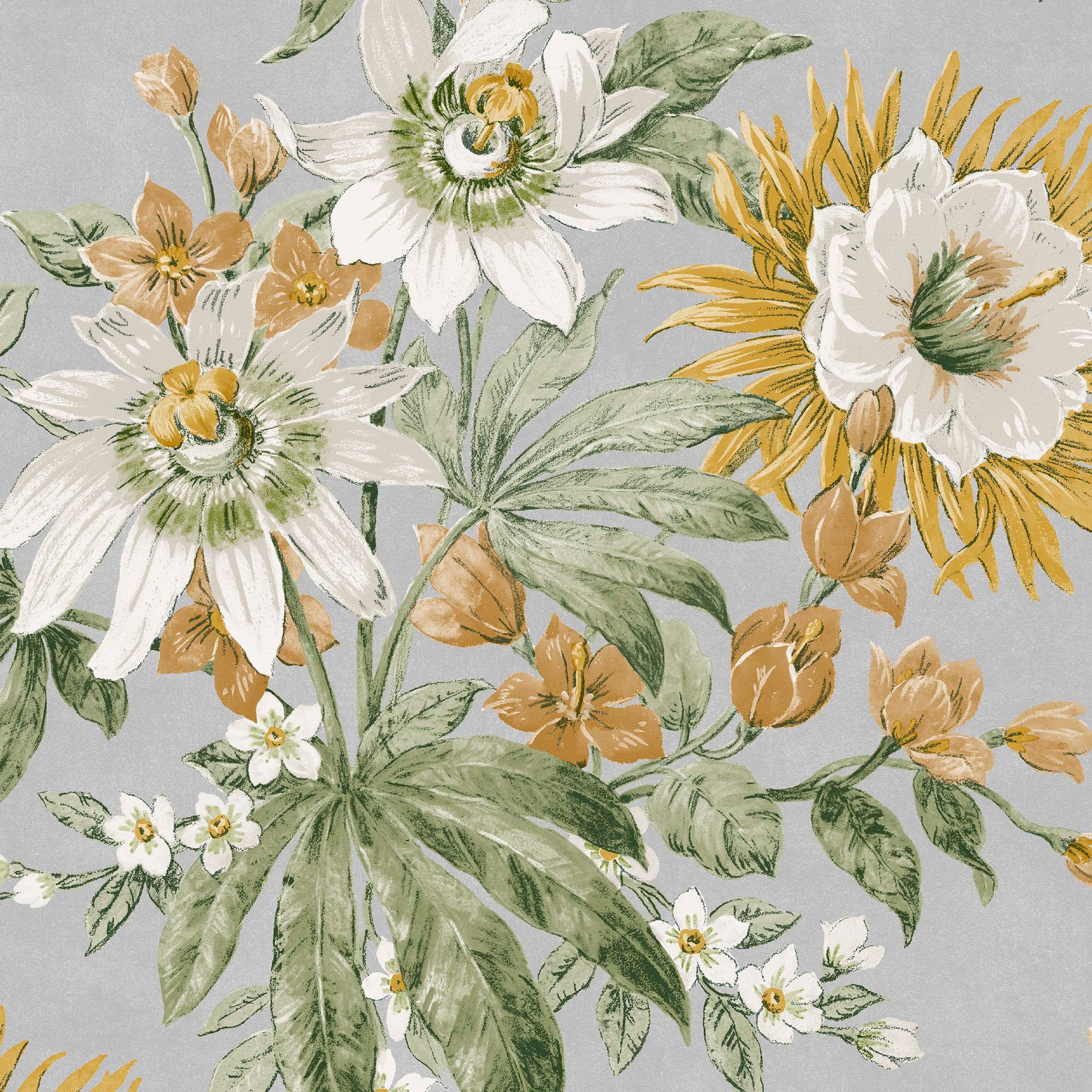 Superfresco Easy Grey & ochre Floral Smooth Wallpaper Sample