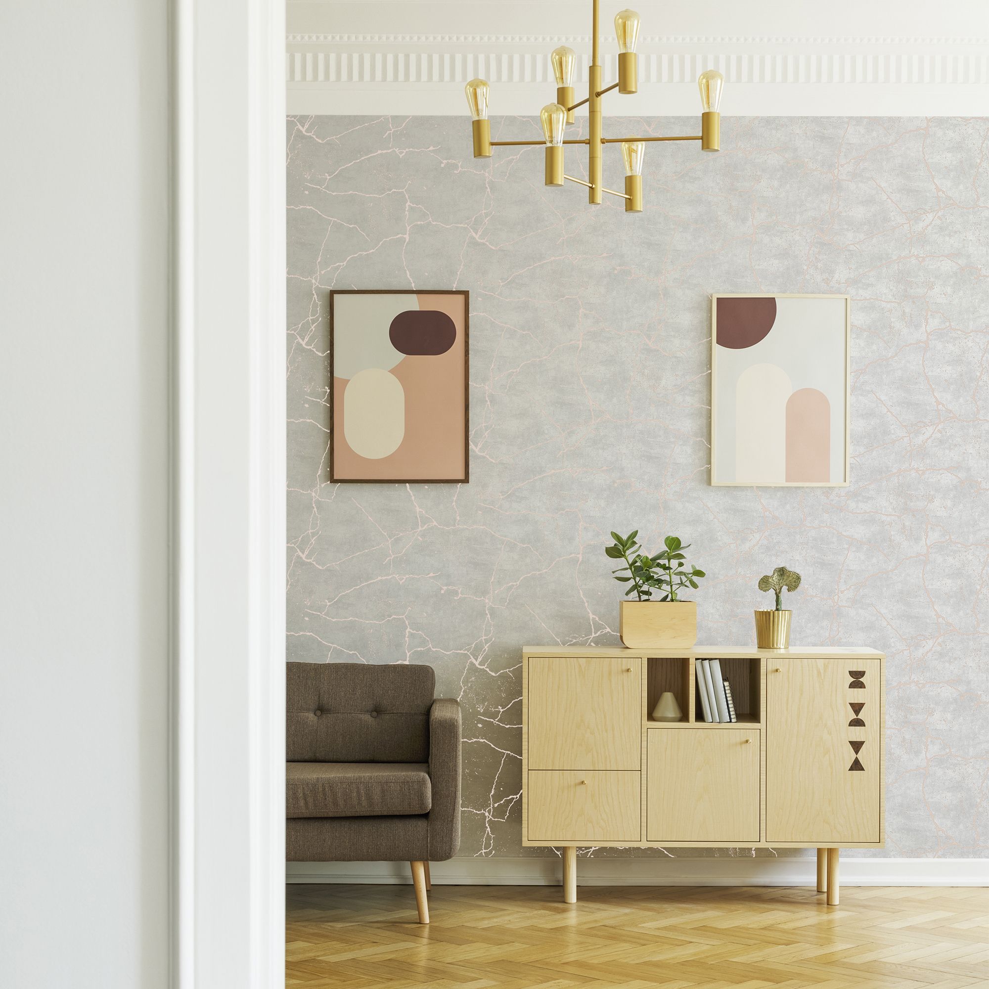 Superfresco Easy Kintsugi White Rose gold effect Tile Smooth Wallpaper