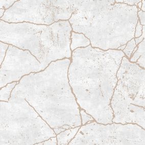 Superfresco Easy Kintsugi White Rose gold effect Tile Smooth Wallpaper