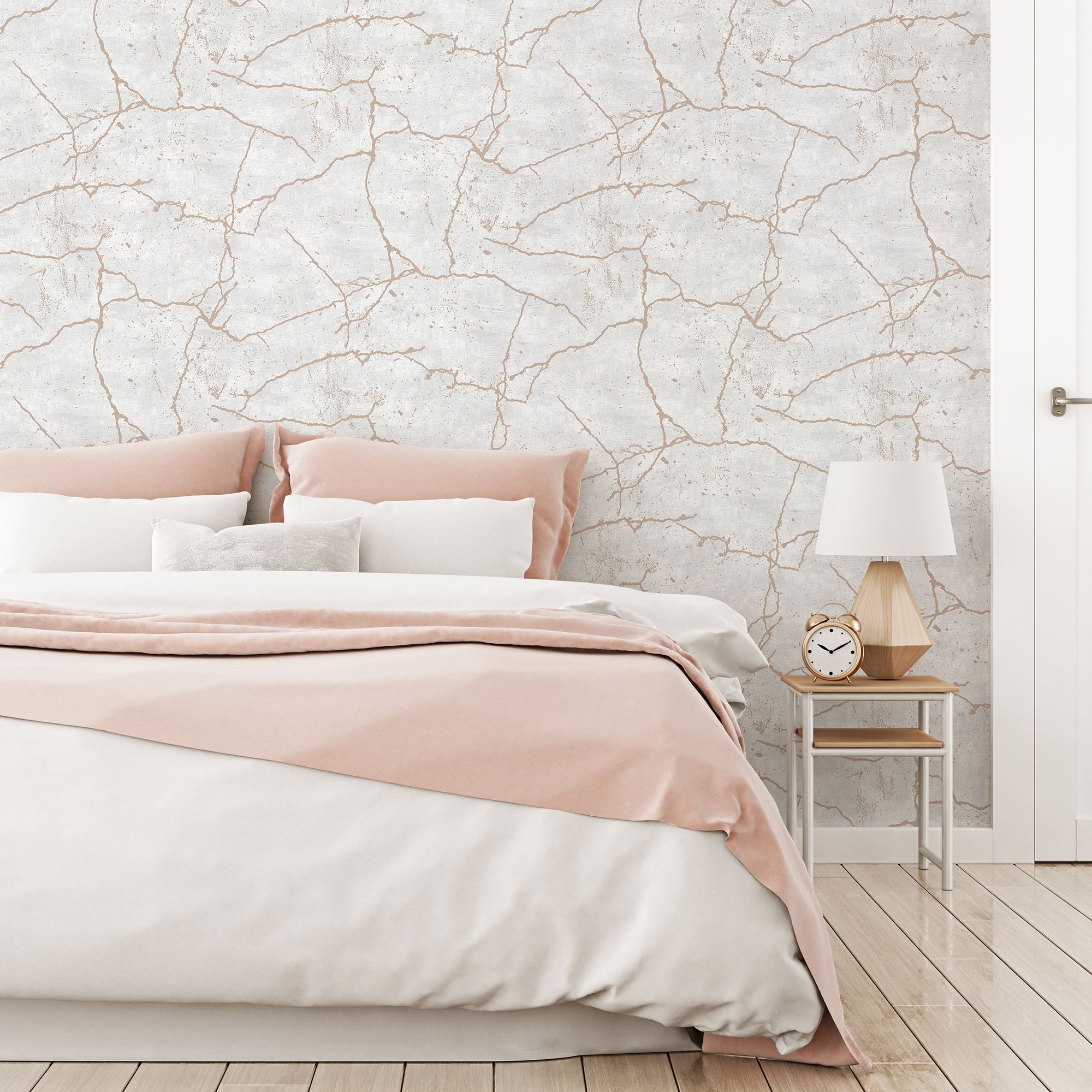 Superfresco Easy Kintsugi White Rose gold effect Tile Smooth Wallpaper