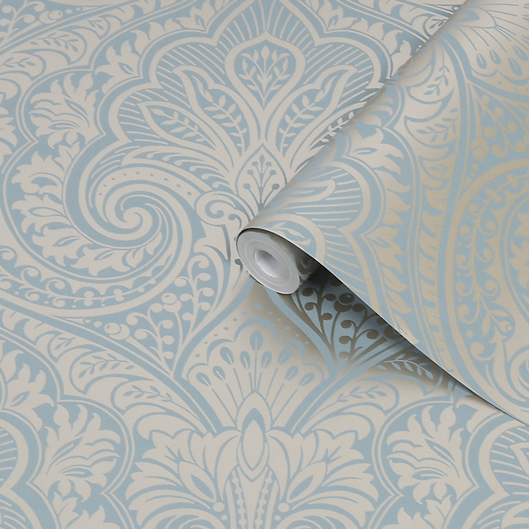 Superfresco Easy Lucia Beige & duck egg Damask Smooth Wallpaper | Tradepoint
