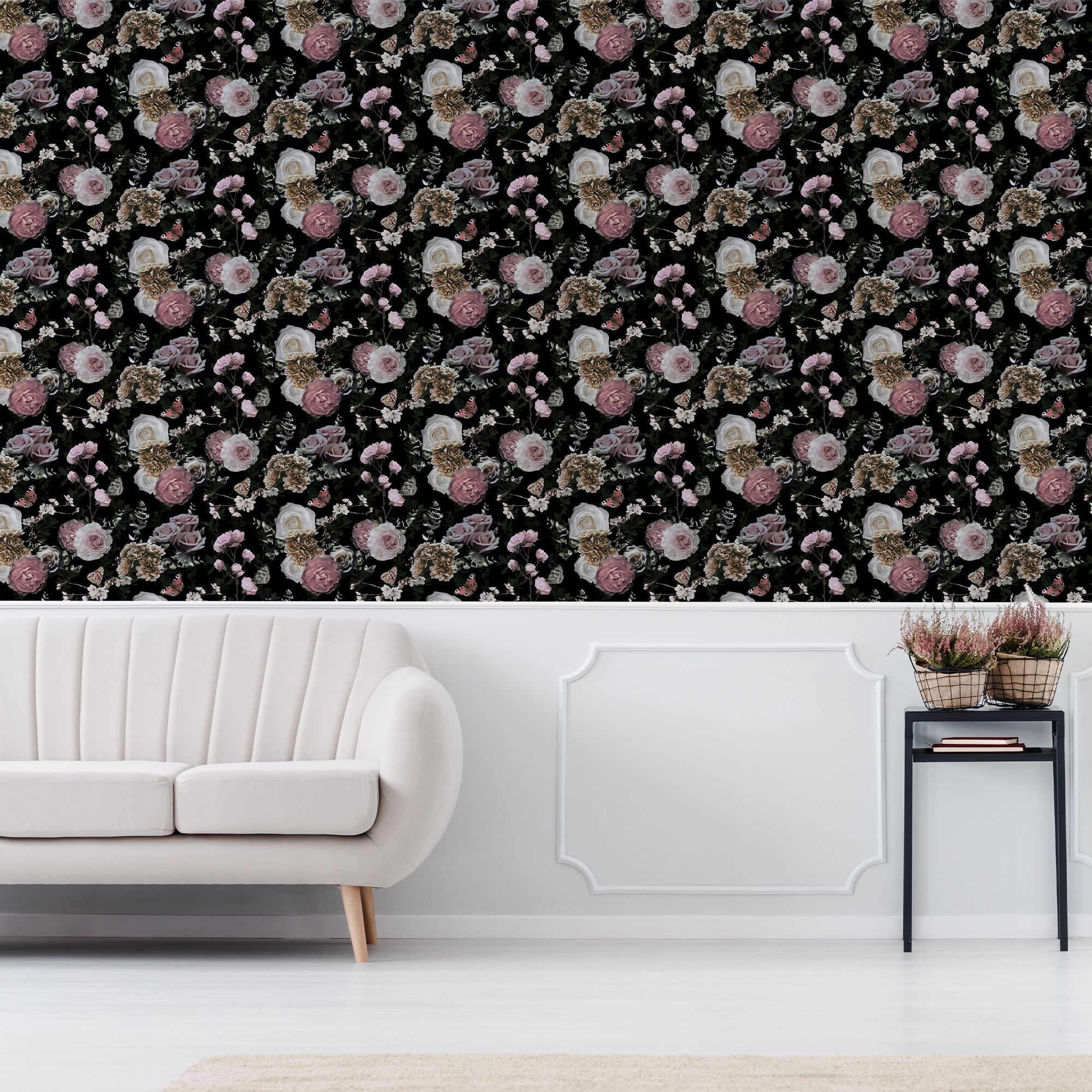 Superfresco Easy Midsummer Black & pink Metallic effect Floral Smooth Wallpaper Sample