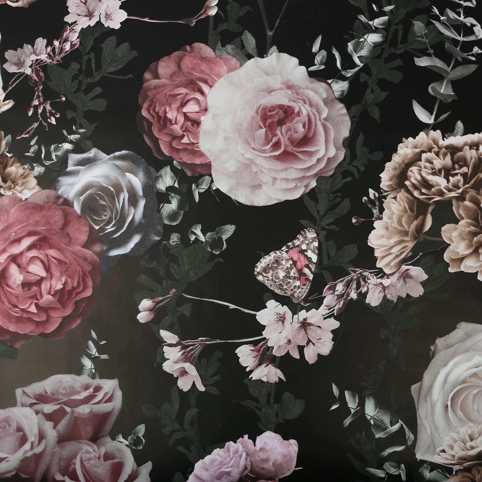 Superfresco Easy Midsummer Black & pink Metallic effect Floral Smooth Wallpaper Sample