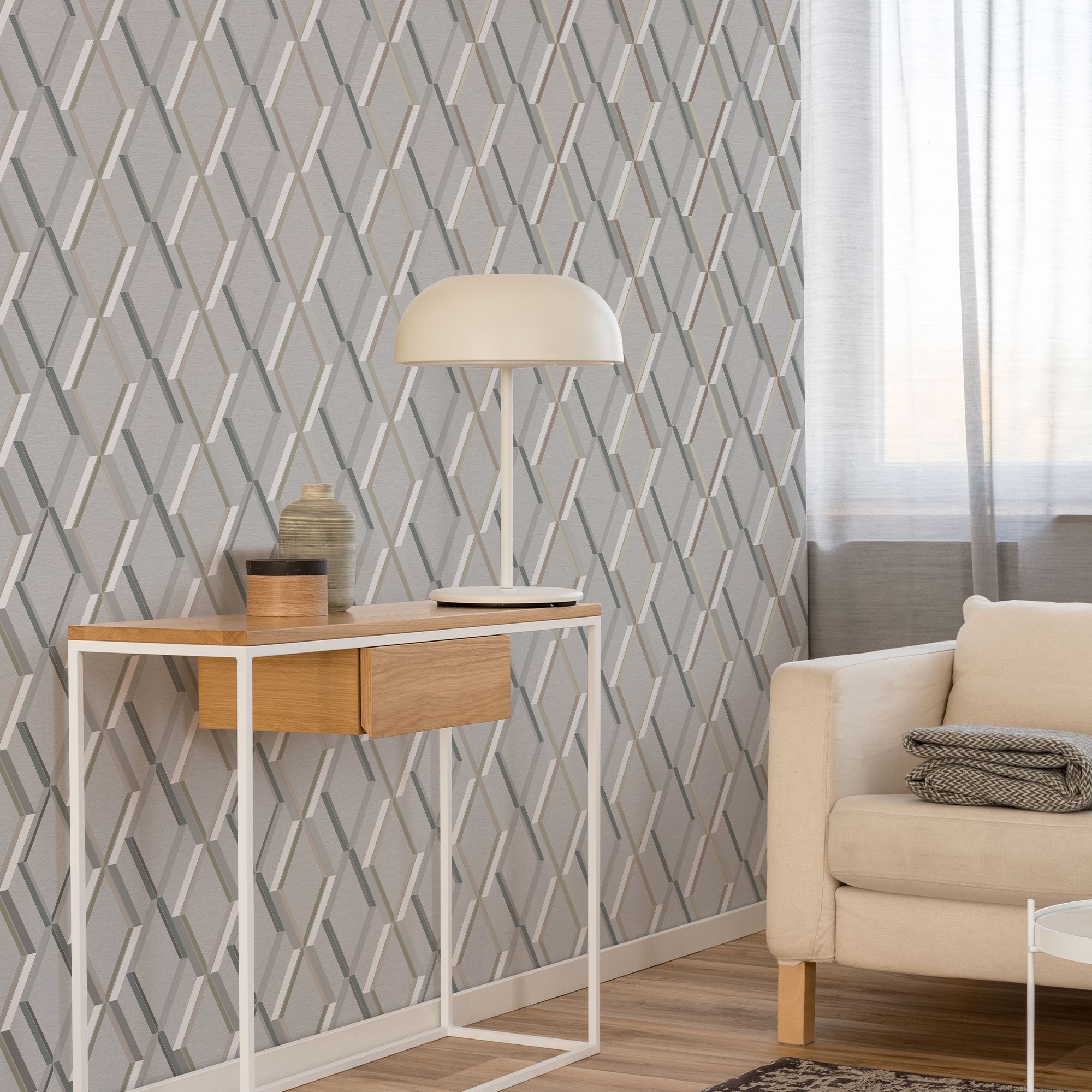 Superfresco Easy Prestige Grey Gold effect Geometric Smooth Wallpaper