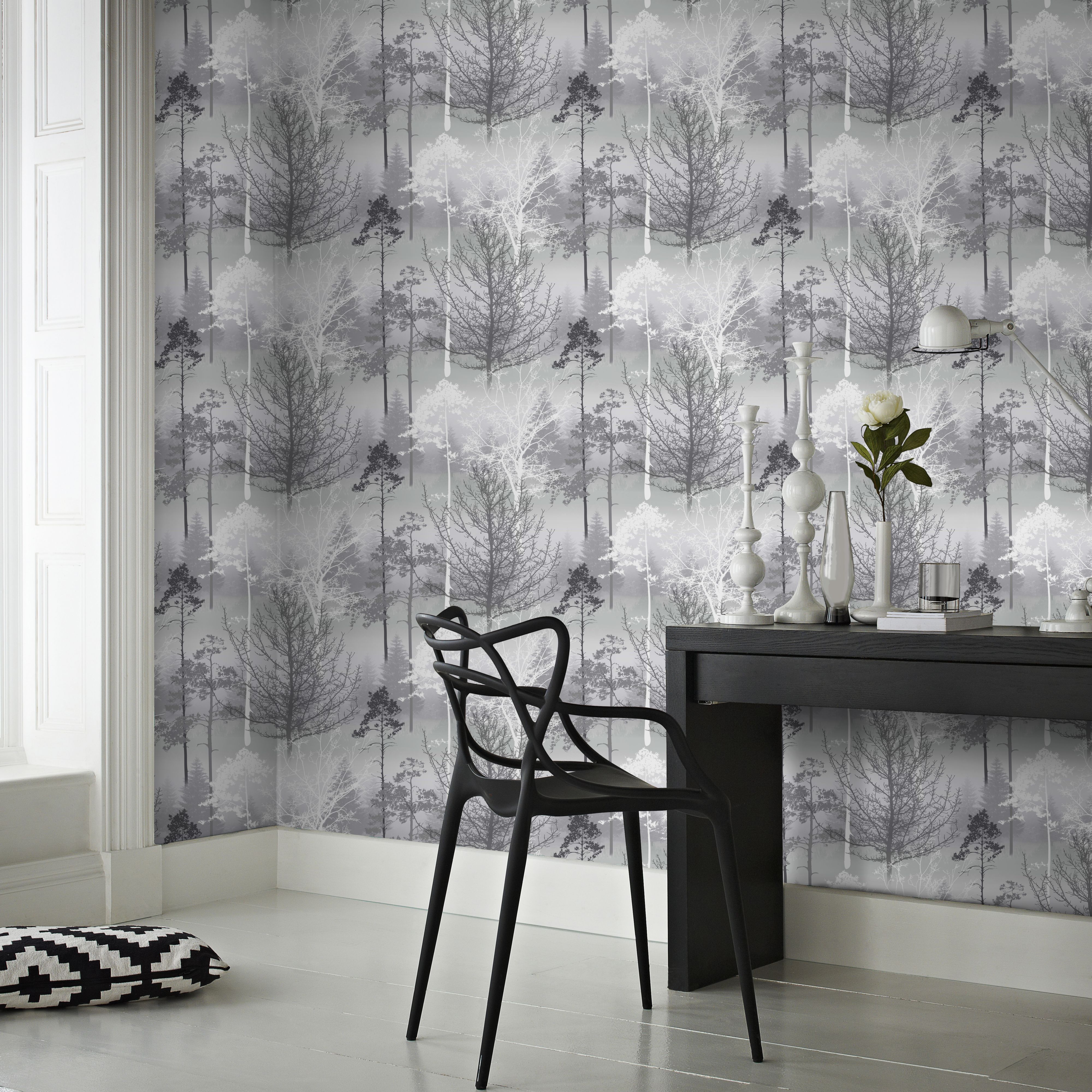 Superfresco Easy Sequoia Black Mica effect Tree Smooth Wallpaper Sample