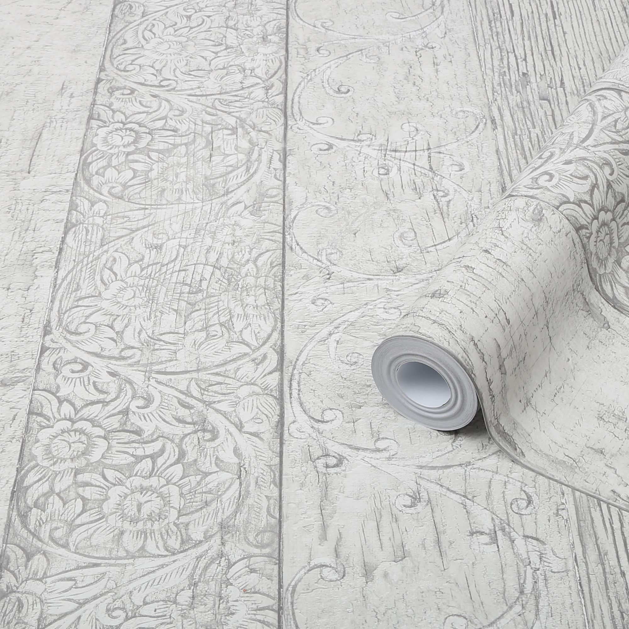 Superfresco Easy Sheila Grey Wood effect Smooth Wallpaper Sample