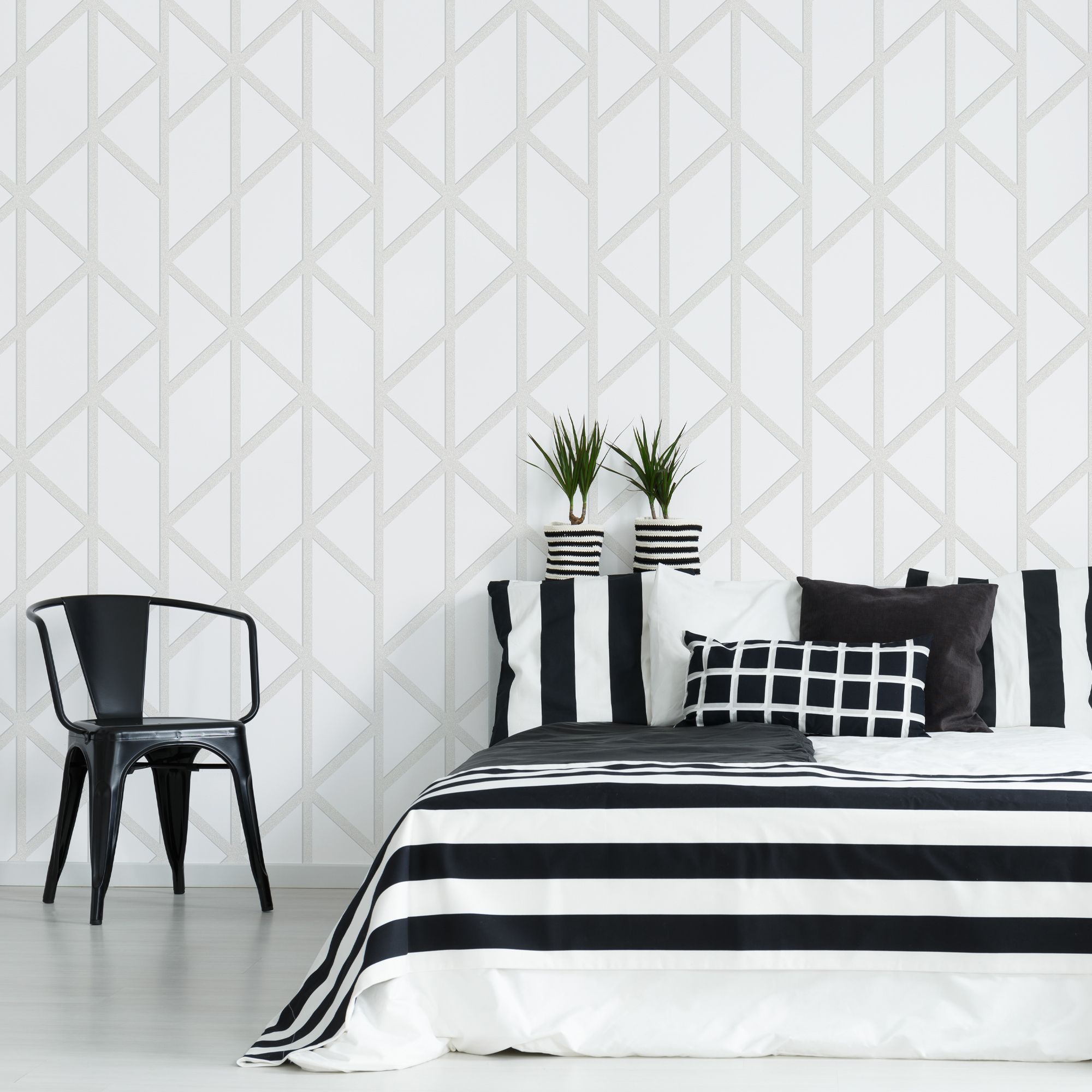 Superfresco Easy White Glitter effect Geometric Textured Wallpaper